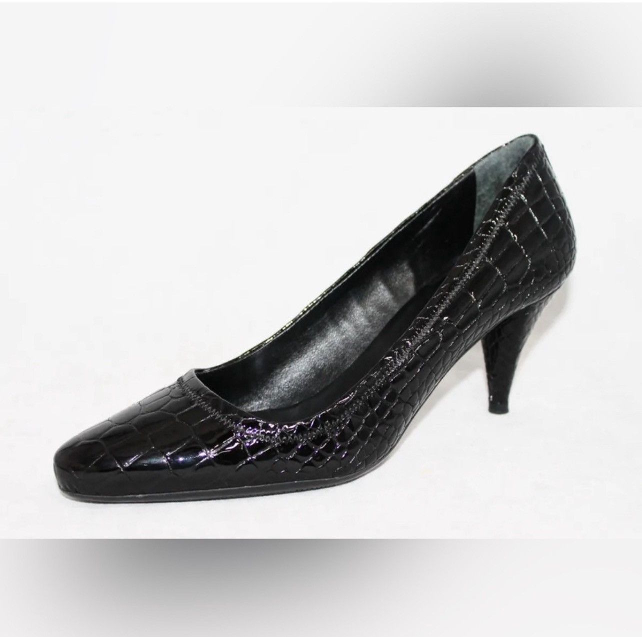 Prada PRADA Cocco Lux Print Black Croco Embossed Leather Pumps Size US 6 / IT 36 - 1 Thumbnail