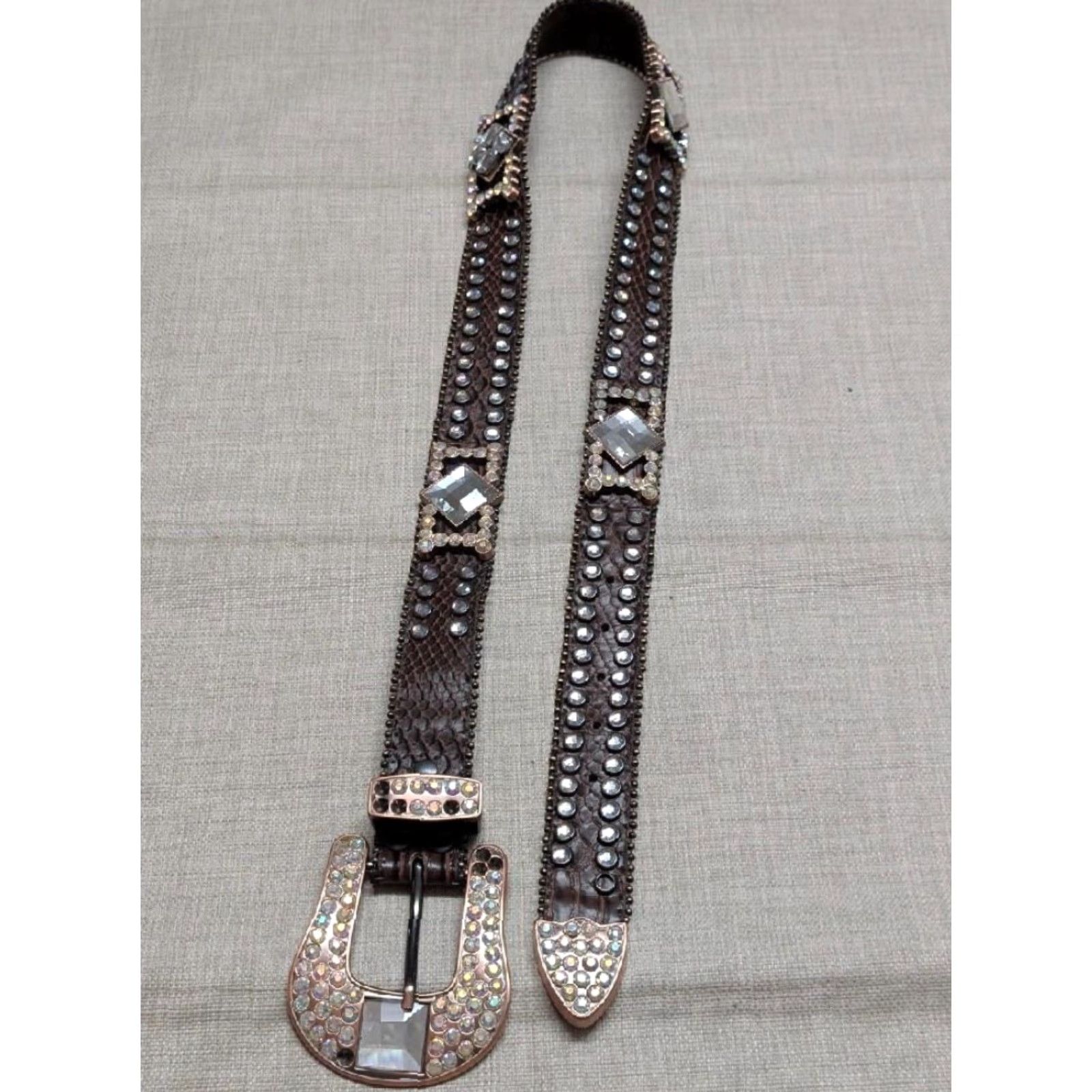 Vintage VINTAGE NOCONA belt Western Studded Rhinestone 38 Brown Leather Cowboys Rodeo Belt Mens Size 38 - 4 Thumbnail