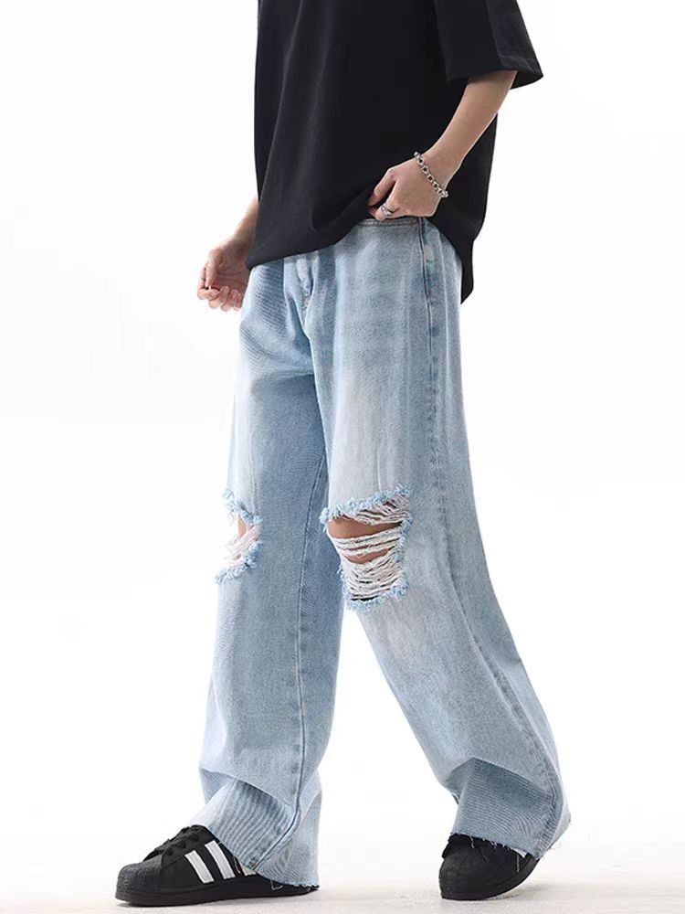 Japanese Brand × Jean vintage light blue ripped washed loose jeans Size US 32 / EU 48 - 4 Thumbnail