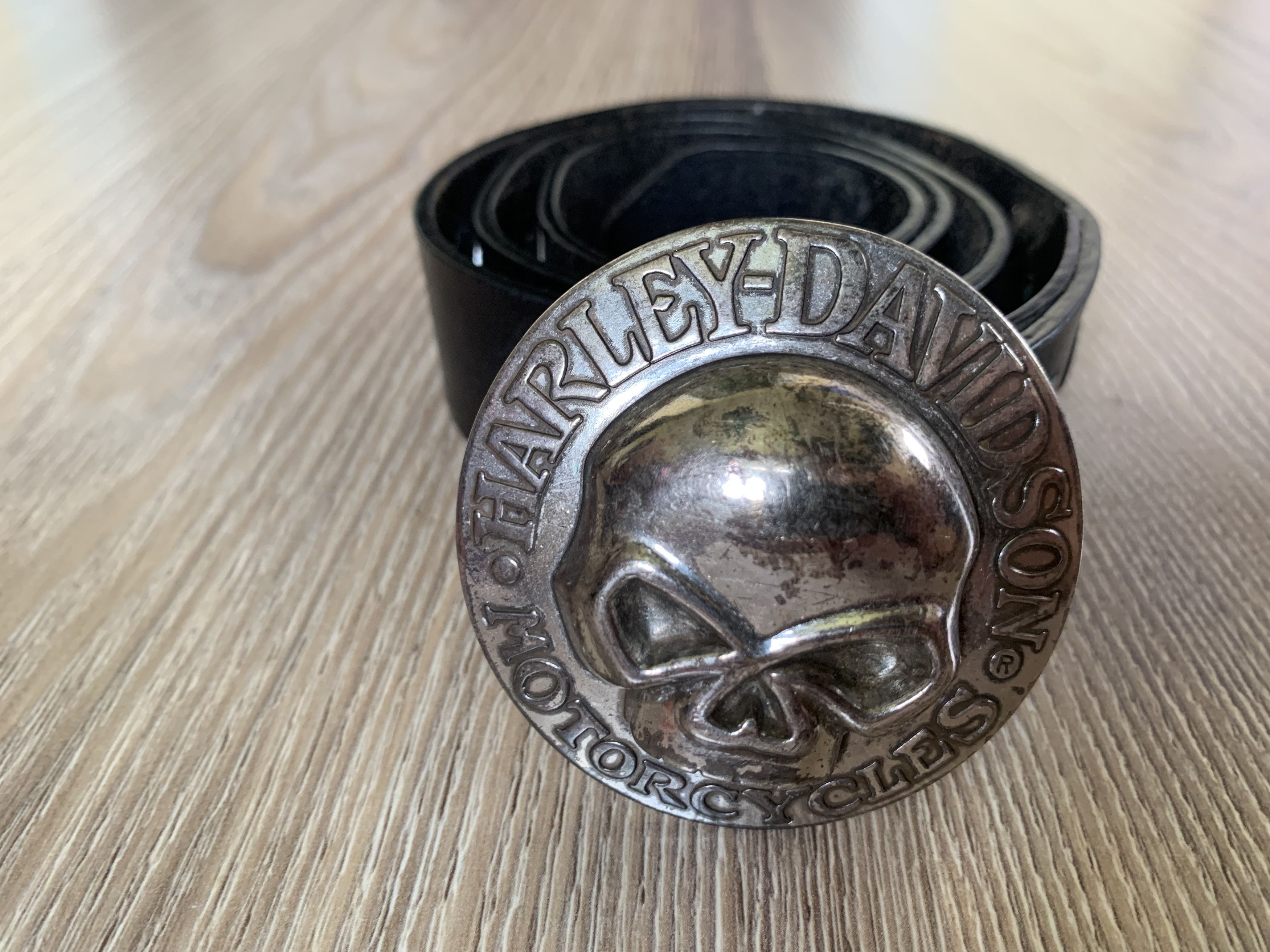 Harley Davidson × Vintage Harley Davidson Skull Black Unisex Leather Belt Size ONE SIZE - 3 Thumbnail
