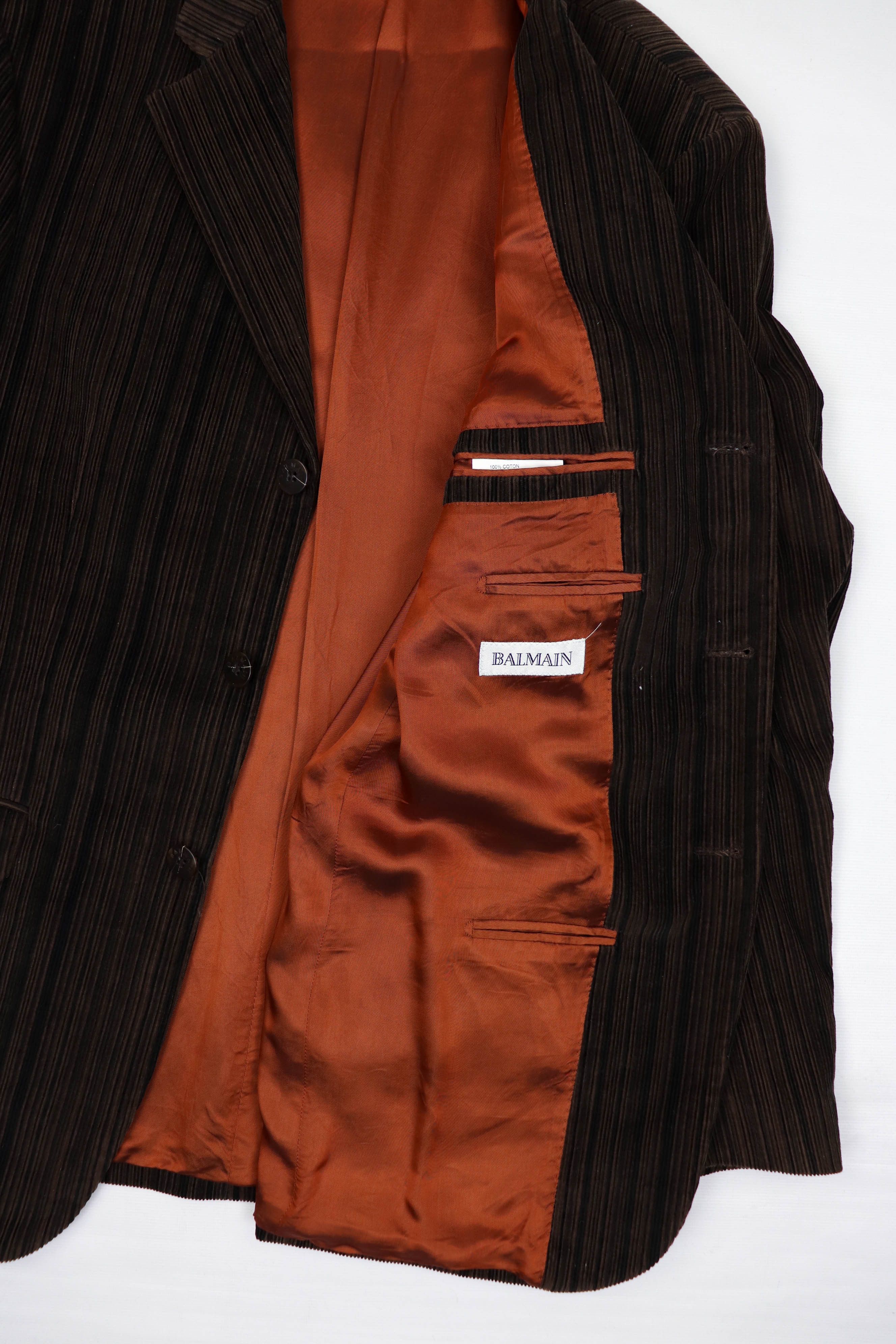 Balmain Balmain Vintage Striped Brown Corduroy Cotton Blazer Jacket Size US L / EU 52-54 / 3 - 9 Thumbnail