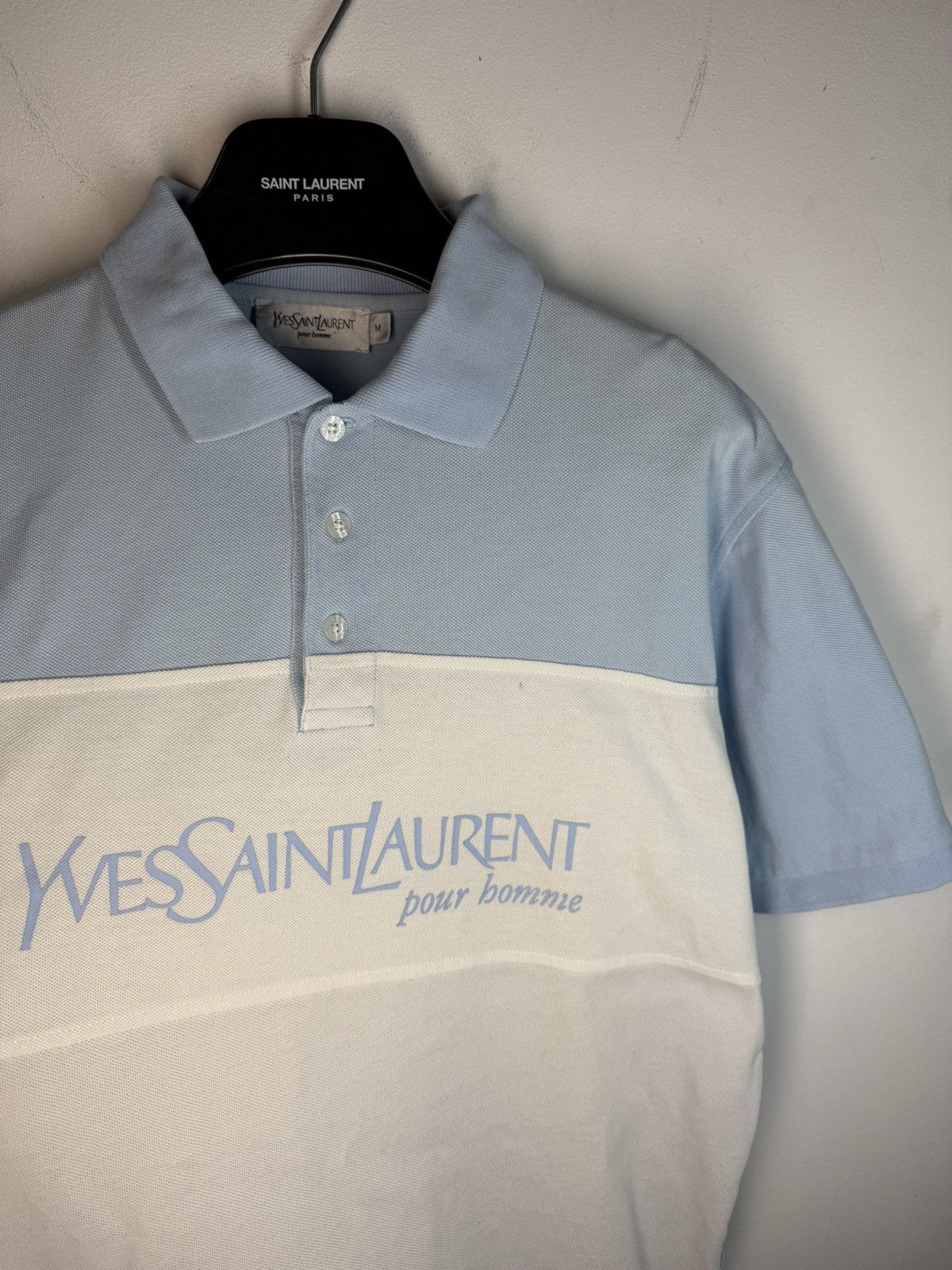 Yves Saint Laurent White/Blue YSL Polo Big Logo YSL Shirt Size US M / EU 48-50 / 2 - 1 Thumbnail