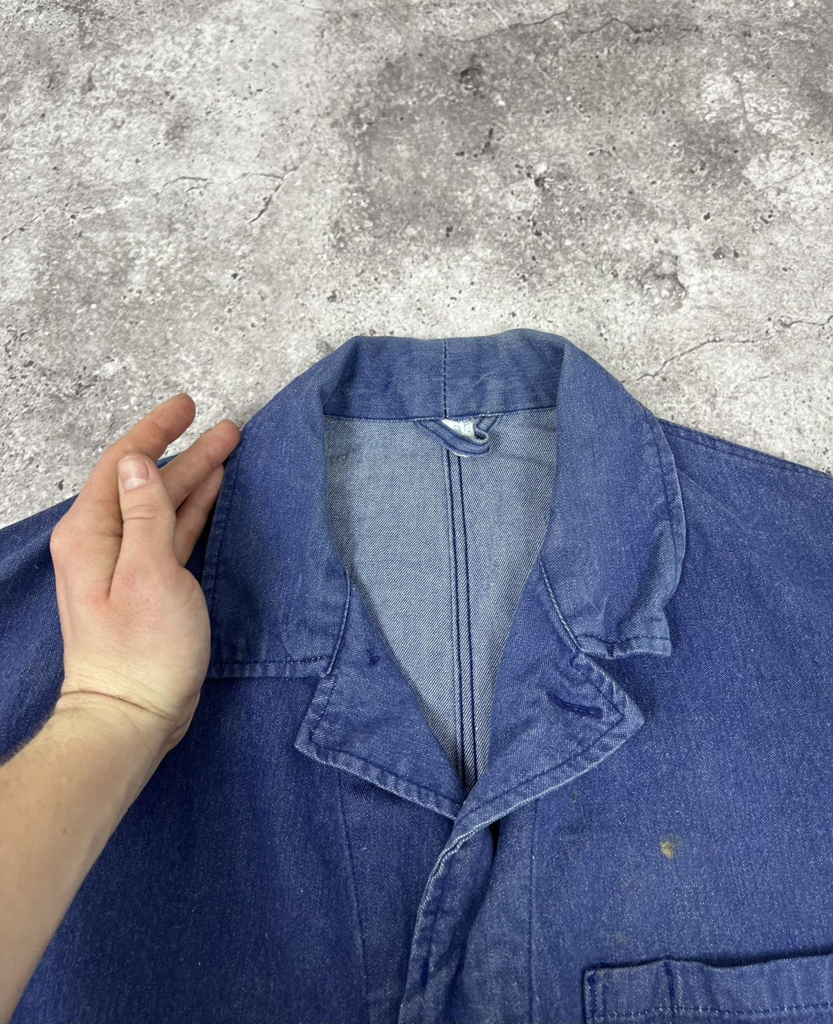 Other Vintage French Worker Work Jacket Cotton Blue Size US XL / EU 56 / 4 - 8 Thumbnail
