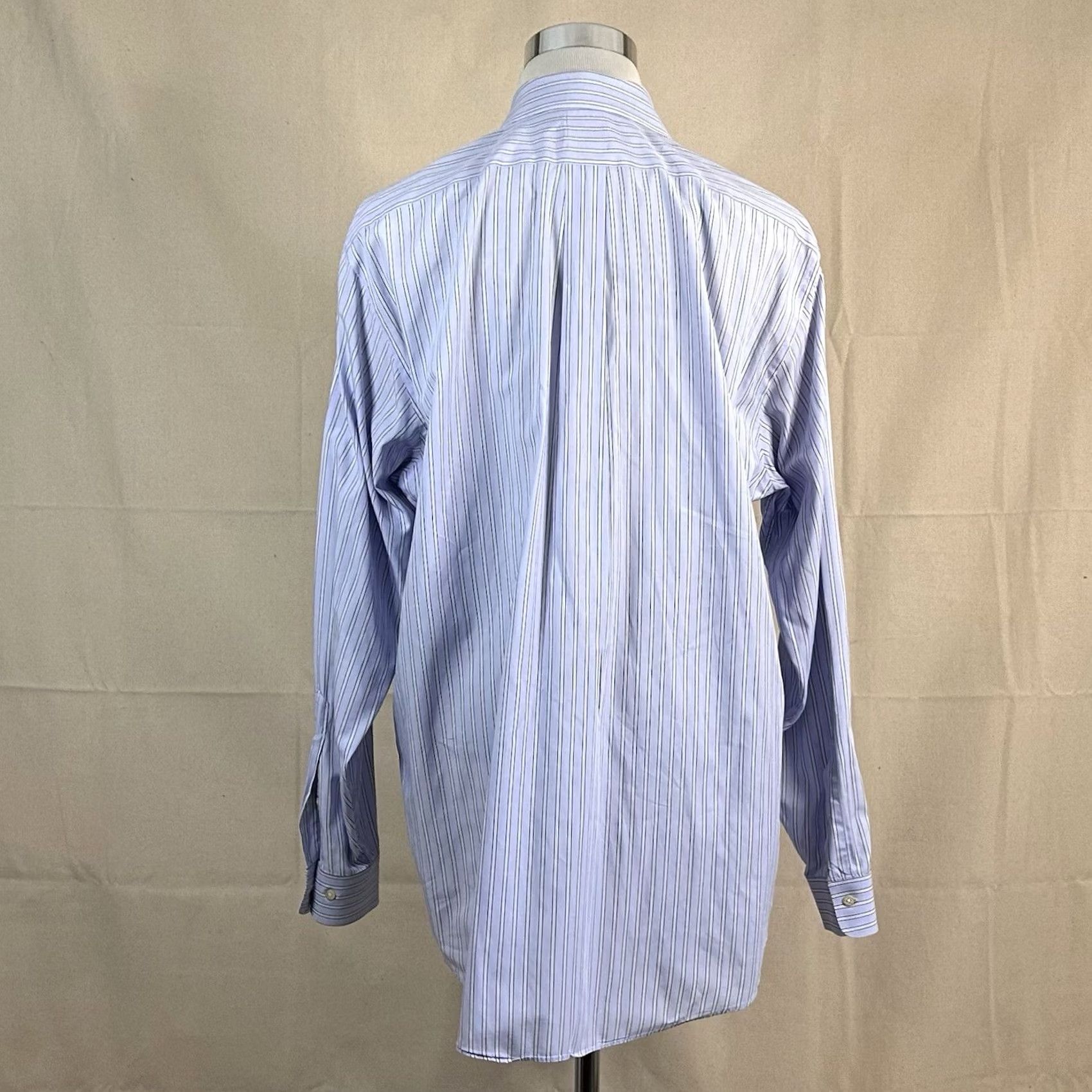 Brooks Brothers Brooks Brothers 346 Dress Shirt Blue White Striped 100% Cotton Regular Fit 17.5 36/37 Regular Mens Shirt Size 48R - 5 Thumbnail