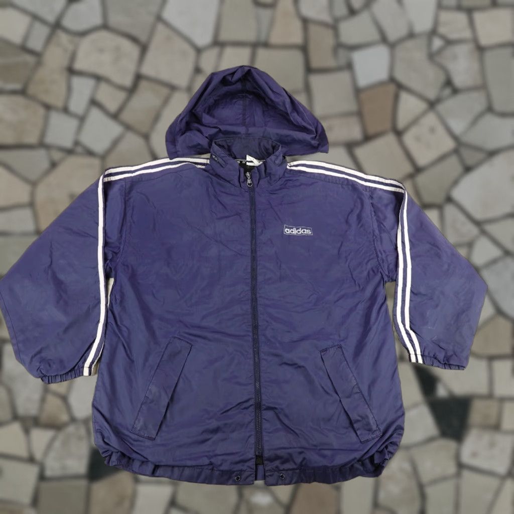 Adidas VINTAGE Adidas Windbreaker Jacket Mens Large Blue 90s Lightweight Hooded Sports Size US L / EU 52-54 / 3 - 1 Thumbnail