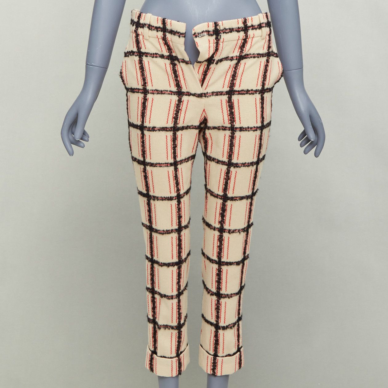 Chloe CHLOE Noir Rose black nude wool mohair plaid checked pants FR34 XS Size 26" / US 2 / IT 38 - 1 Thumbnail