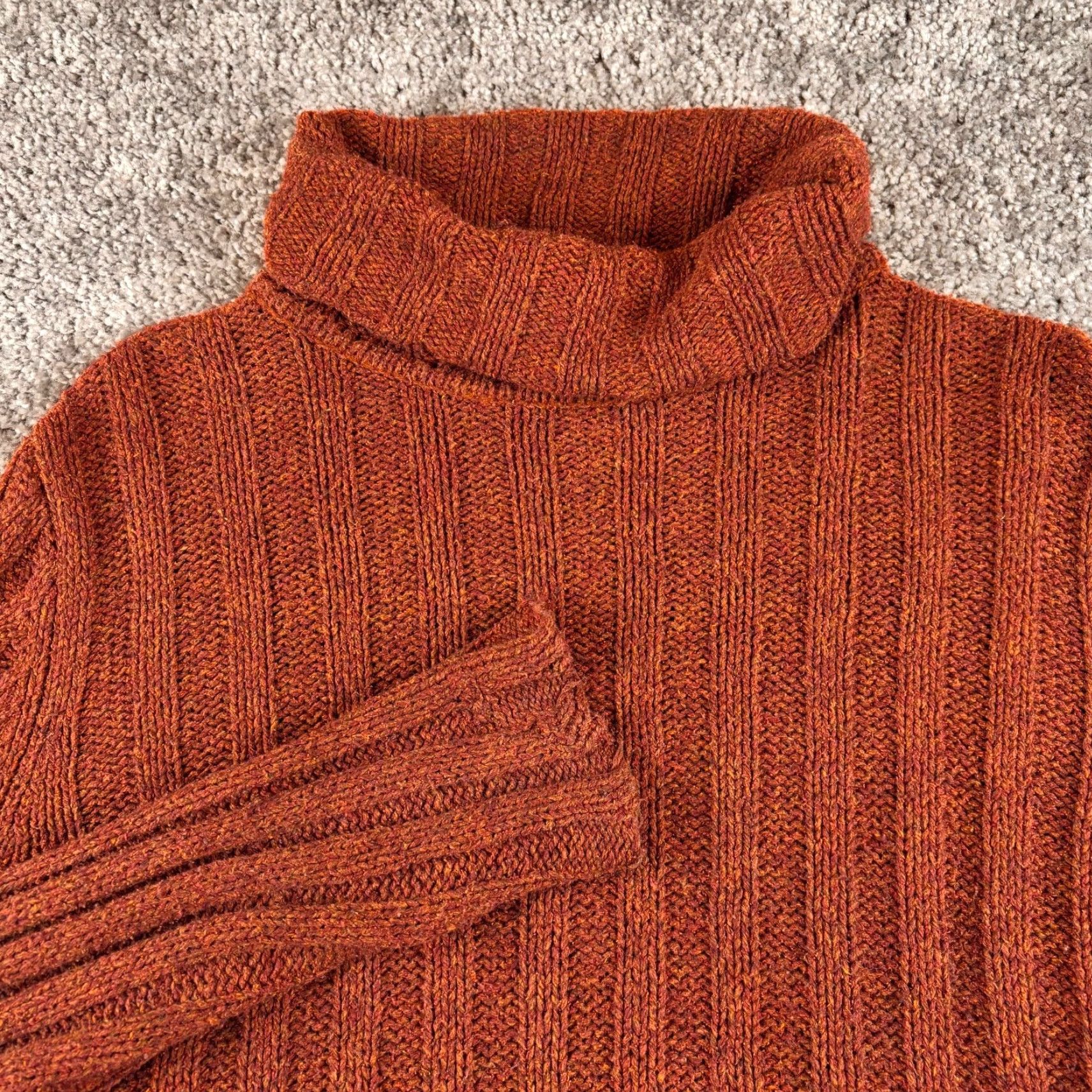 Vintage LL Bean Sweater Womens M Burnt Orange Ribbed Silk Wool Blend Turtleneck Pullover Size M / US 6-8 / IT 42-44 - 2 Thumbnail