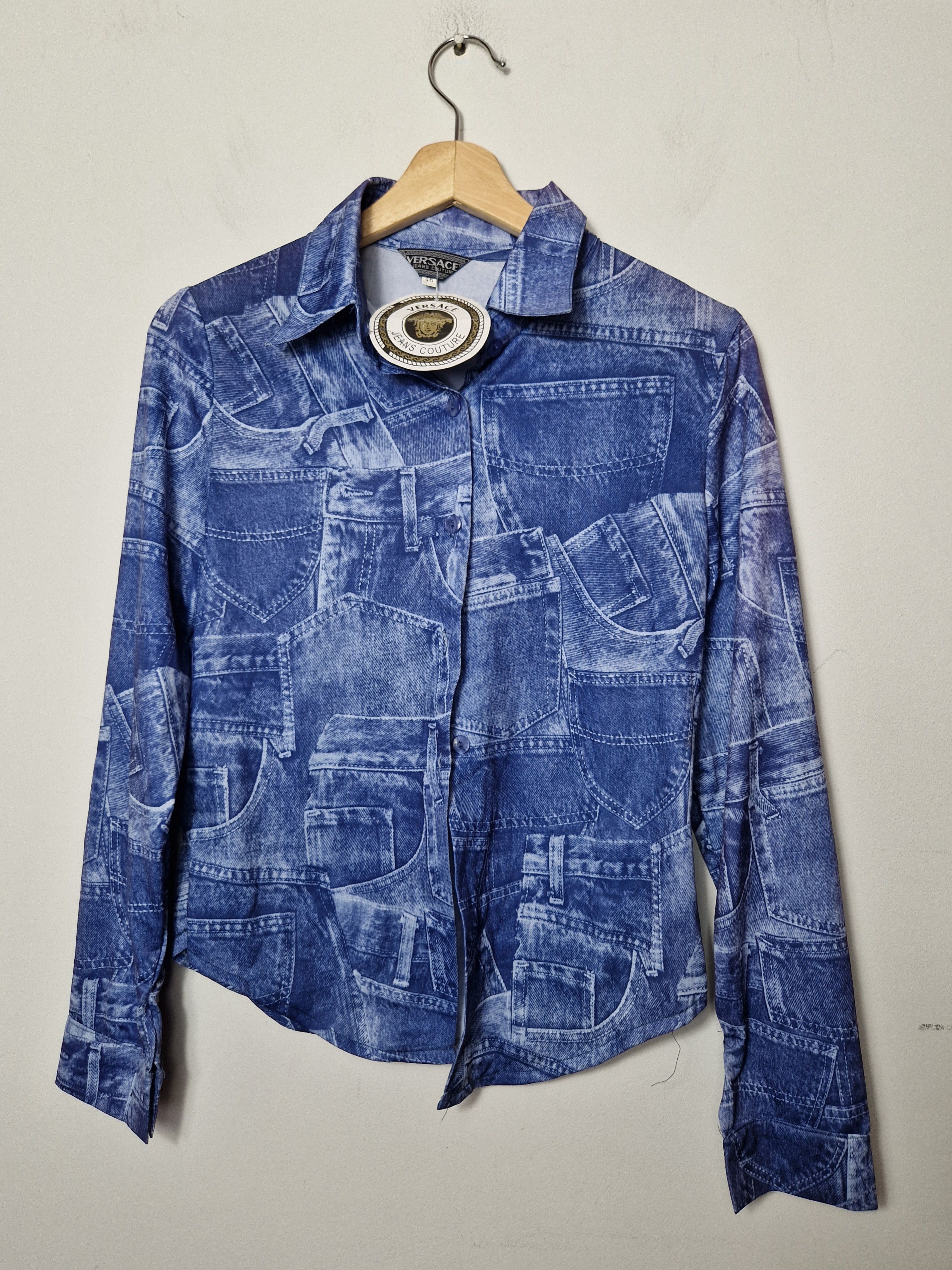 Versace Versace Jeans vintage 90s DSWT rare shirt denim print Size L / US 10 / IT 46 - 1 Thumbnail