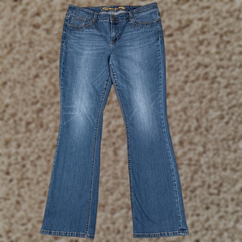 Vintage Seven7 Women's Slim Bootcut Jeans 14 Blue Denim Cotton Blend Low Rise Authentic Designer 2000s Size 36" / US 14 / IT 50 - 1 Thumbnail
