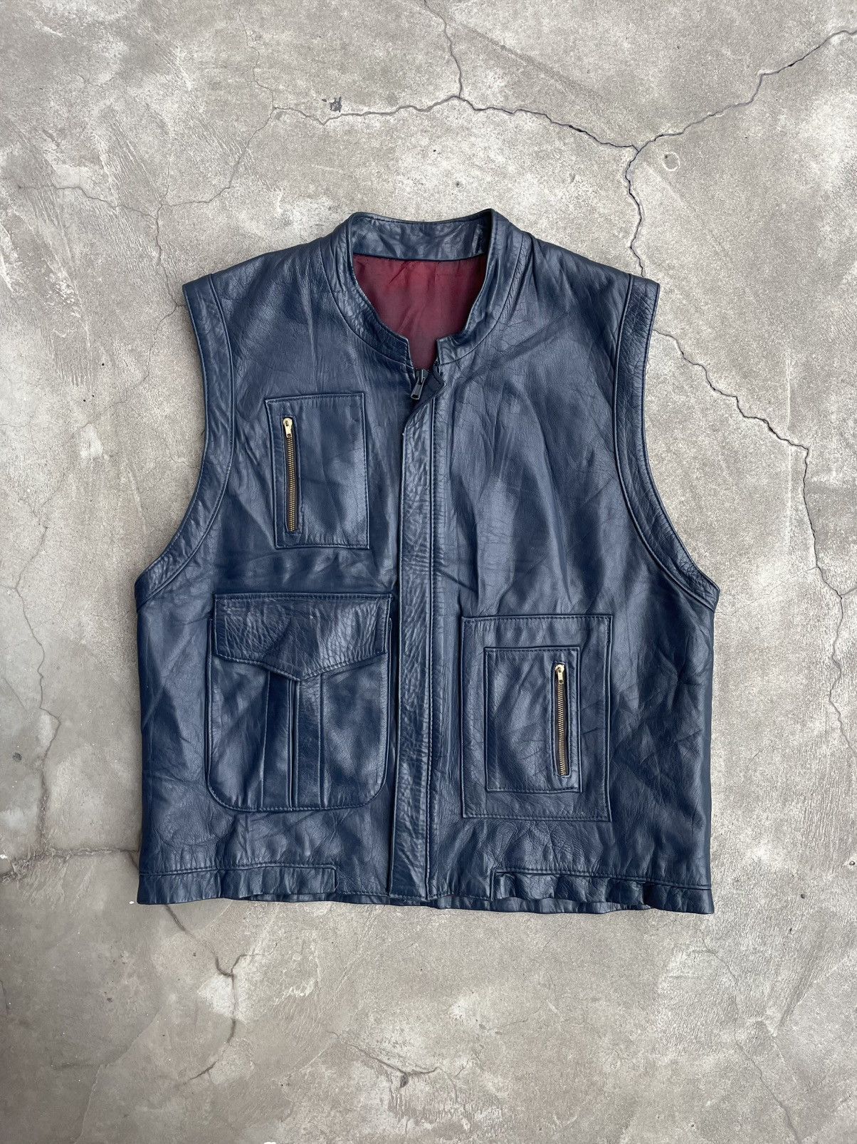Vintage Leather Vest: 1980s Iron Areitio Zipper & Main Plastic Diana Size US L / EU 52-54 / 3 - 2 Thumbnail
