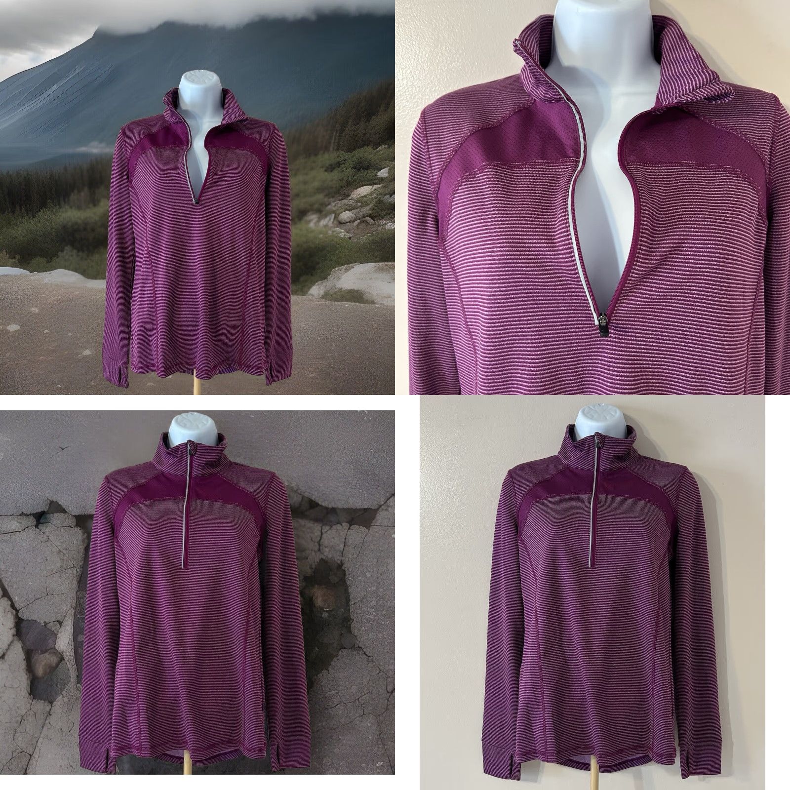 Vintage XERSION Slim Fit Long Sleeve Pullover Top Women Small Purple Striped 1/4 Zip Pullover Mock Neck Lightweight Casual Activewear Season: All Size S / US 4 / IT 40 - 9 Thumbnail
