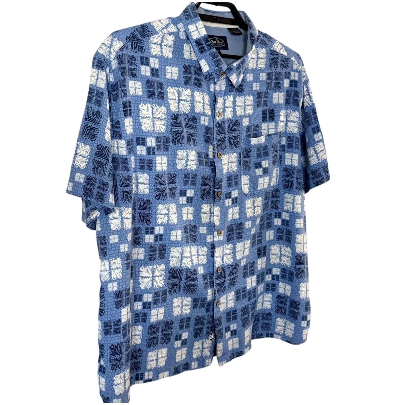 Nat Nast VINTAGE Nat Nast Luxury Originals Silk Button-Up Shirt Blue Hawaiian Geometric Shirt Mens XXL Geometric Beach Preppy Button-Up Size US XXL / EU 58 / 5 - 3 Thumbnail