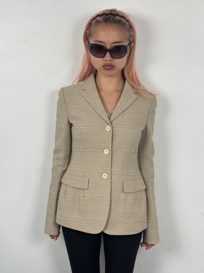 Prada SS2008 Prada Cream Plissed Blazer Size S / US 4 / IT 40 - 2 Thumbnail