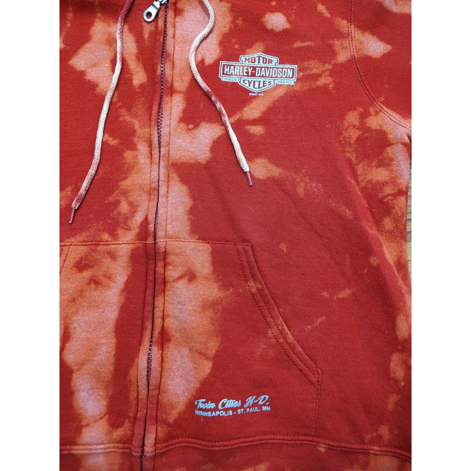 Harley Davidson Harley-Davidson Hoodie Sweatshirt Women Tie Dye Acid Wash V-Neck Graphic Print Hooded Pockets Zipless Pullover M Red Regular Size Type Hoodie Size M / US 6-8 / IT 42-44 - 5 Thumbnail