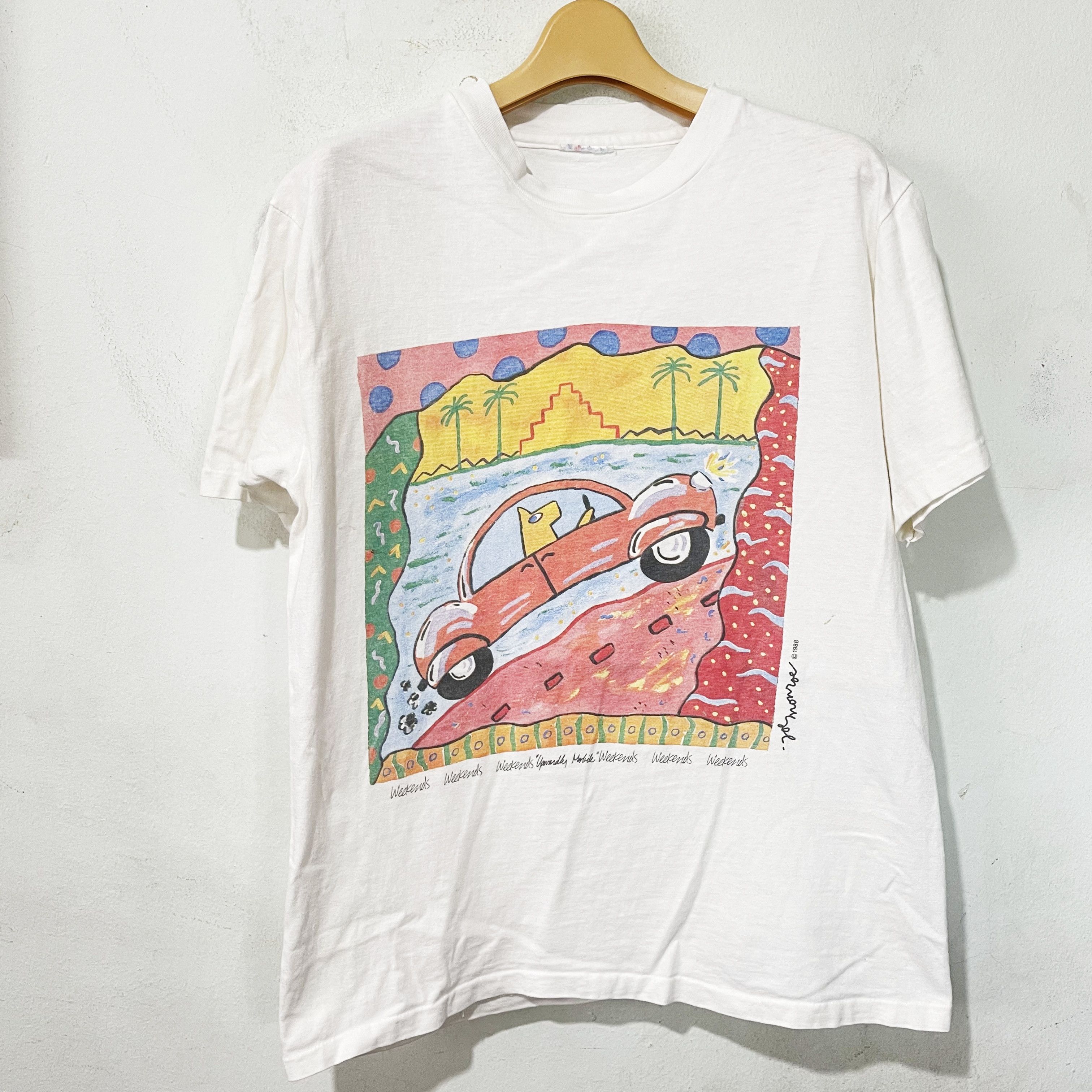 Vintage Vintage 1988 Abstract Car Weekends T-Shirt Size US S / EU 44-46 / 1 - 1 Thumbnail
