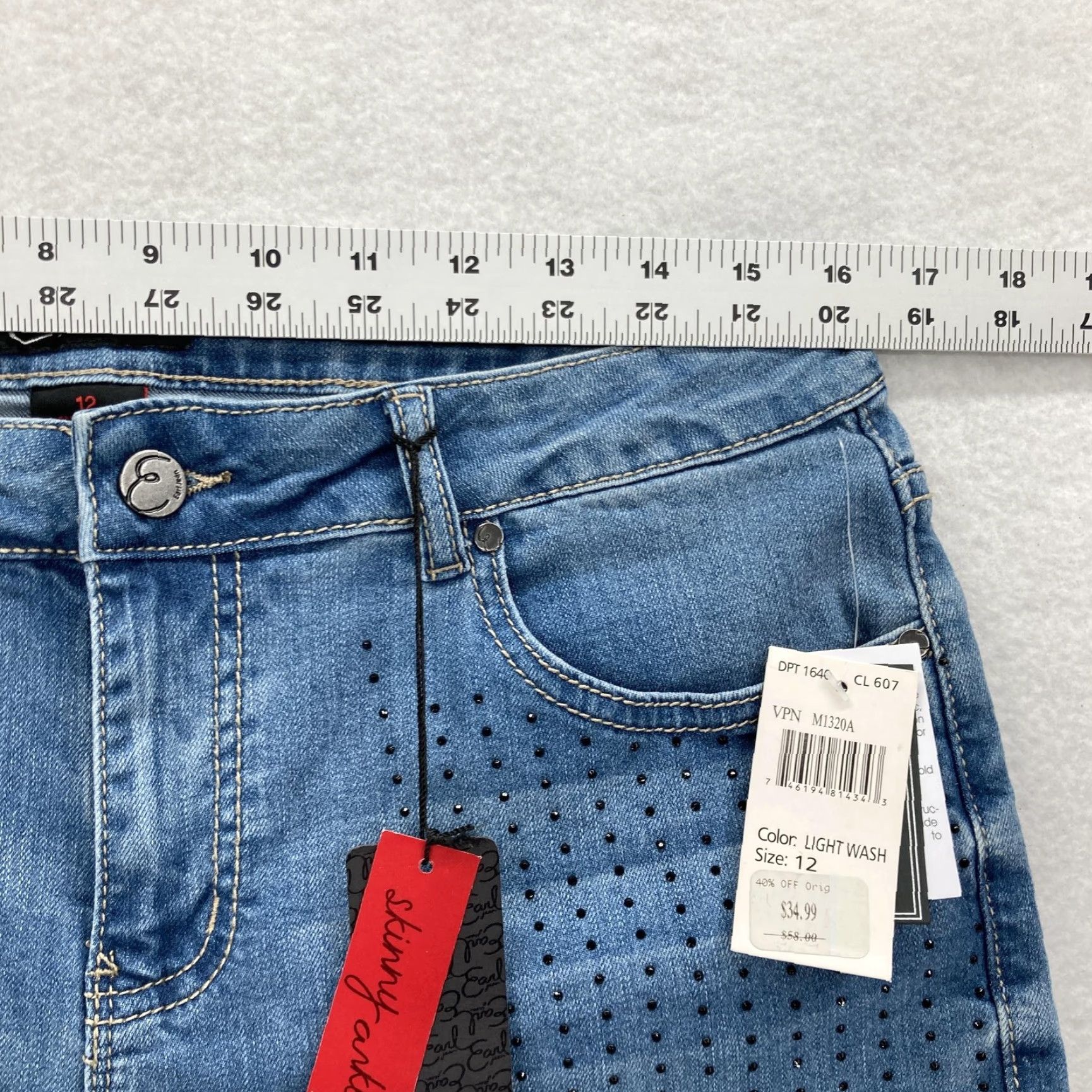 Vintage Earl Jean Skinny Ankle Jeans Womens 12 Medium Wash Blue Denim Studded Stretch Size 34" / US 12 / IT 48 - 7 Thumbnail