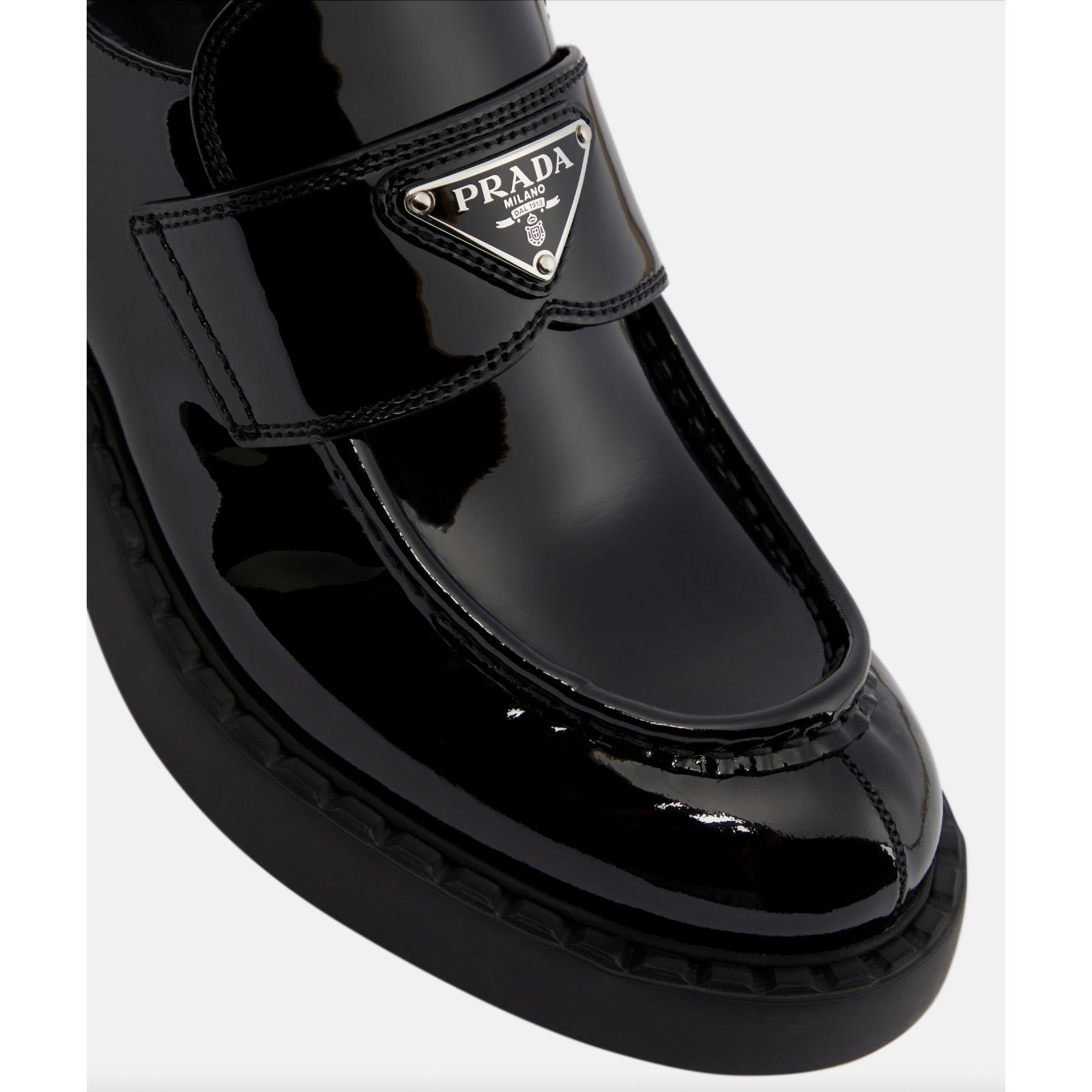 Prada Prada Chocolate Black Patent Leather Silver Logo Platform Size US 11.5 / IT 41.5 - 11 Thumbnail
