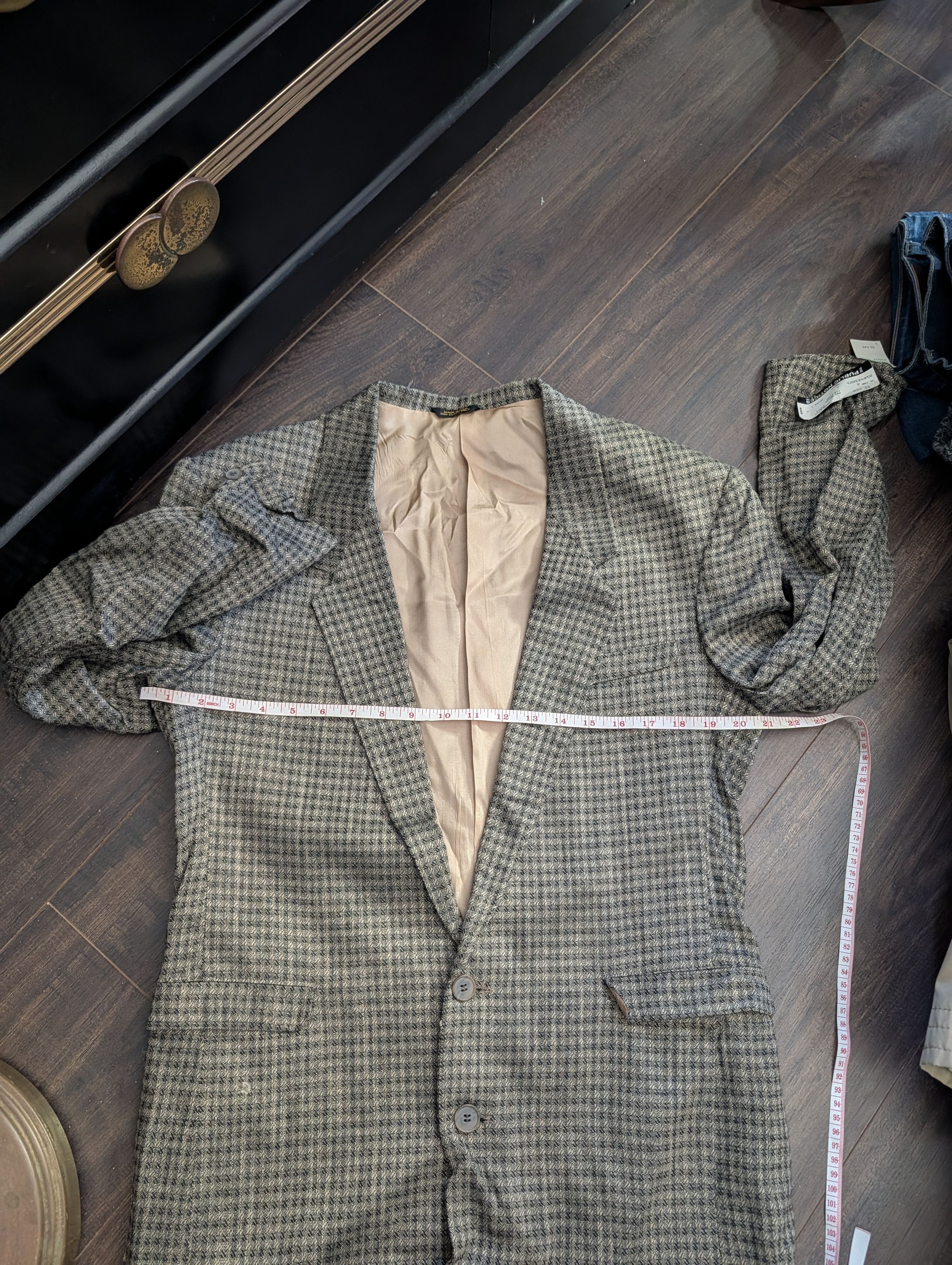 Vintage THE PUBLIC NOTICES Flax Rayon Olive Houndstooth jacket Size 40R - 14 Thumbnail