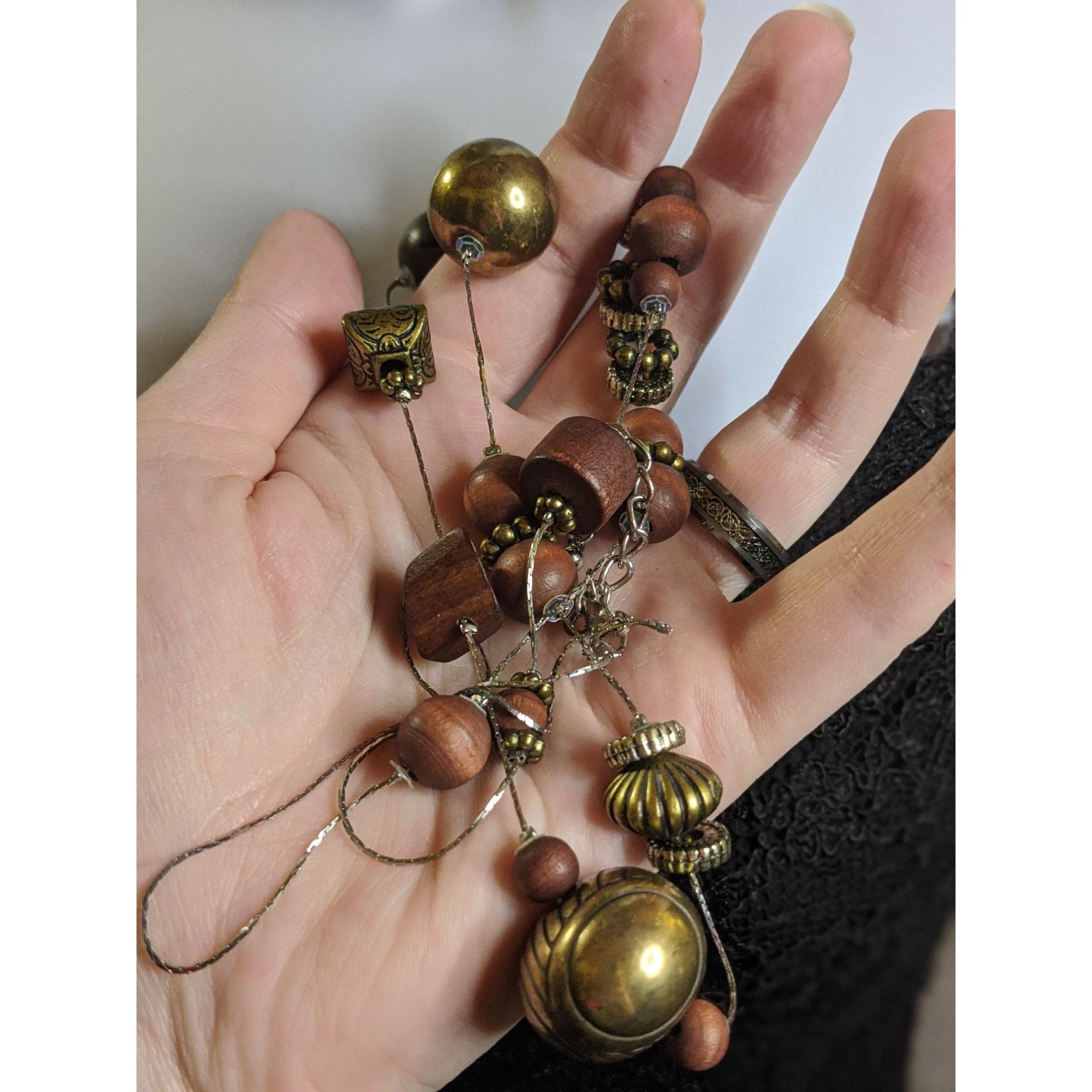 Other Rustic Wood And Brass Beaded Station Necklace Size ONE SIZE - 2 Thumbnail