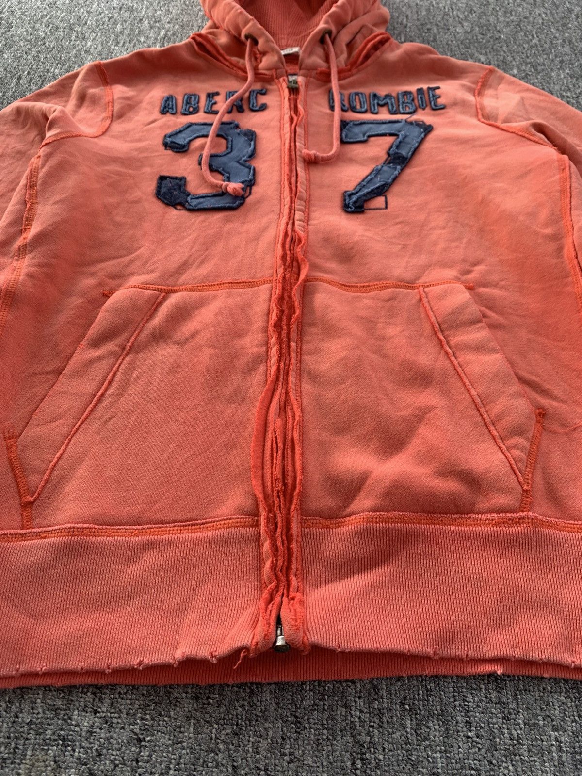 Abercrombie & Fitch Abercrombie 37 Distressed Vintage Orange Zip Jacket Hoodie Size US XL / EU 56 / 4 - 4 Thumbnail