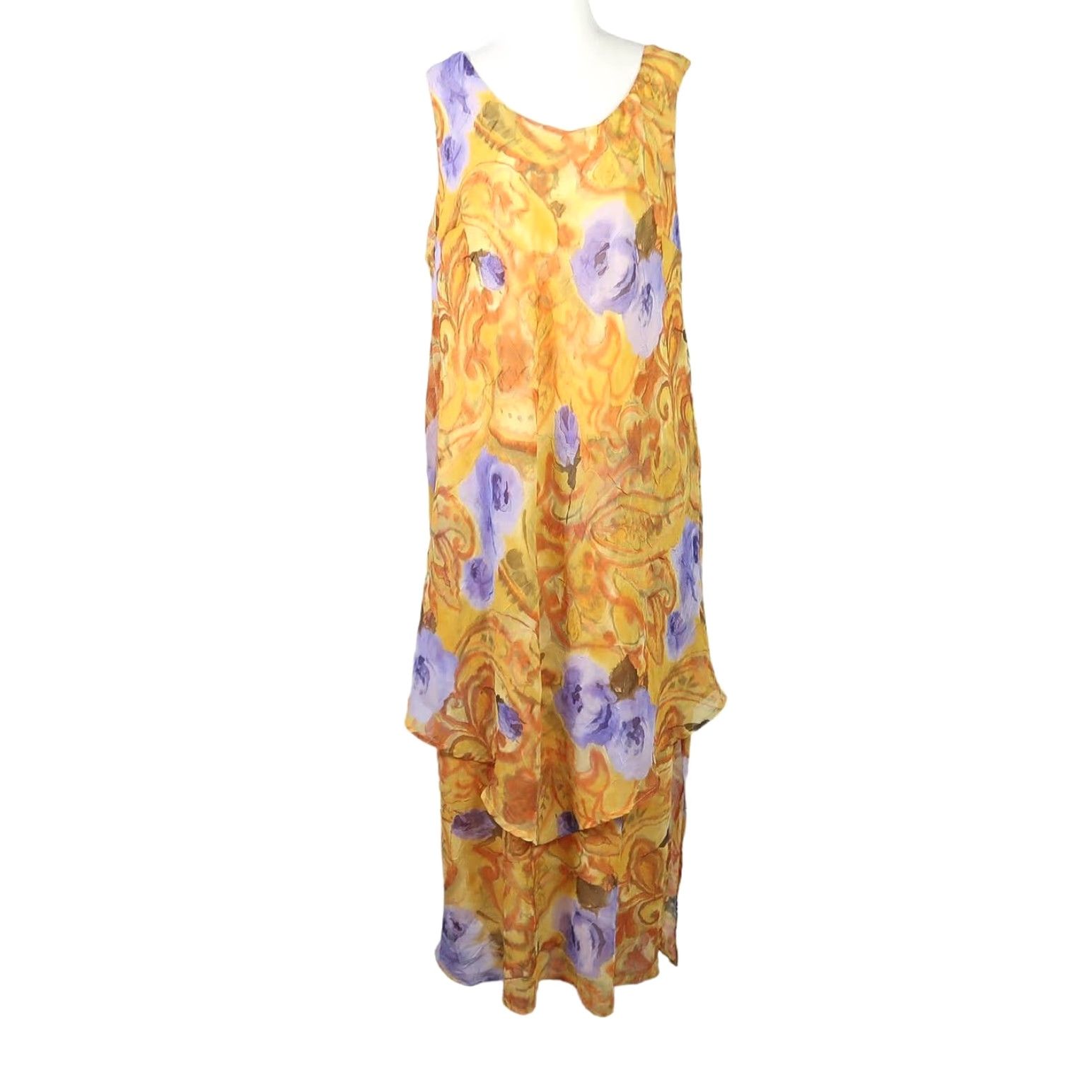 Vintage VINTAGE 90s A Wild Thyme Floral Midi Dress Sleeveless 16 Women Yellow Purple Floral Casual Party/Cocktail Maxi Midi - 48" Length Size XXL / US 16-18 / IT 52-54 - 2 Thumbnail