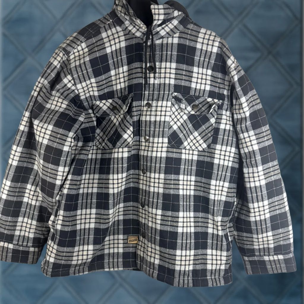 Vintage Brazos Jacket Mens XL Gray Plaid Flannel Hooded Quilted Snap Front Workwear Size US XL / EU 56 / 4 - 1 Thumbnail