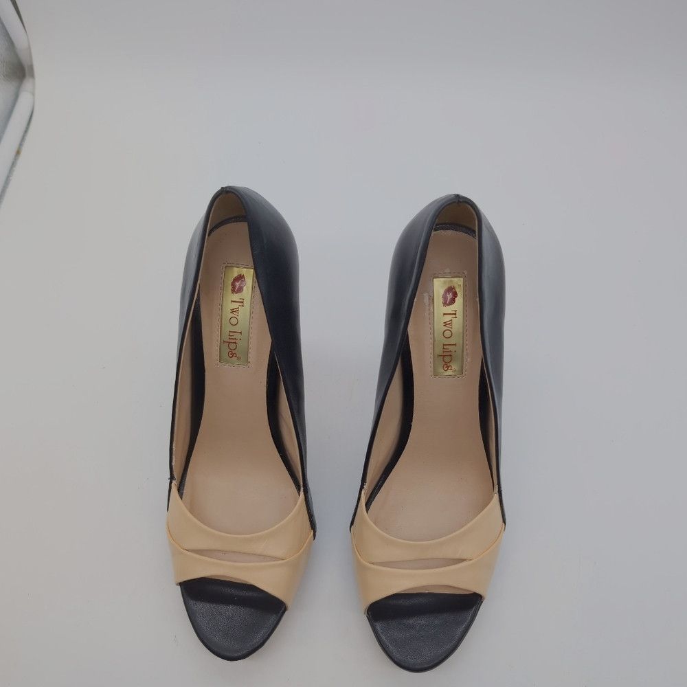 Designer Two Lips Vision sz 8.5 Elegant Black / Tan Peep-Toe Leather Size US 8.5 / IT 38.5 - 3 Thumbnail