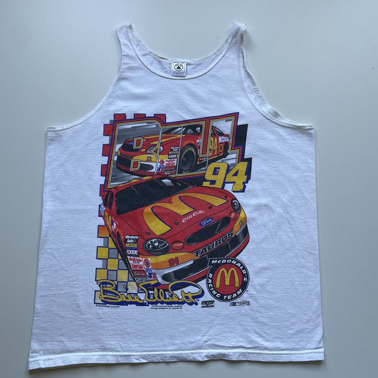 image of 90's Mcdonalds Nascar Promo Graphic Tank Top XL in White, Men's