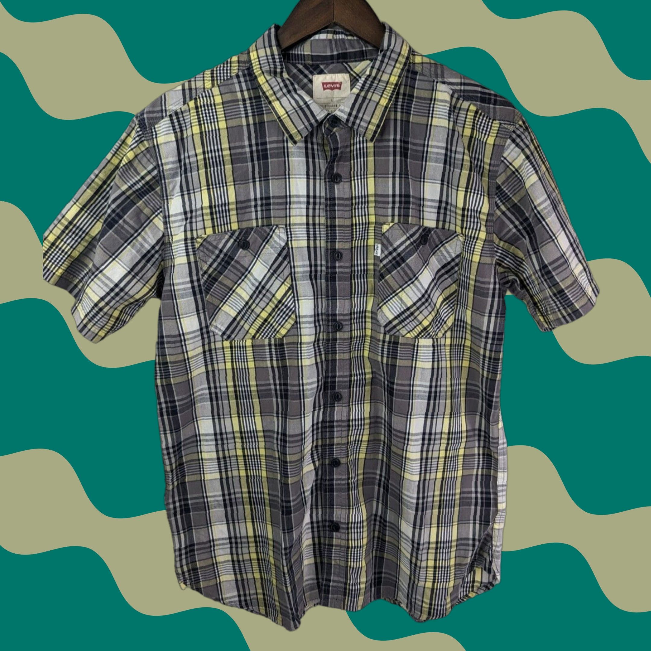 Levi's Levi's Button-Up Shirt Casual Plaid Grey Yellow Short Sleeve Size L Men Size US L / EU 52-54 / 3 - 1 Thumbnail