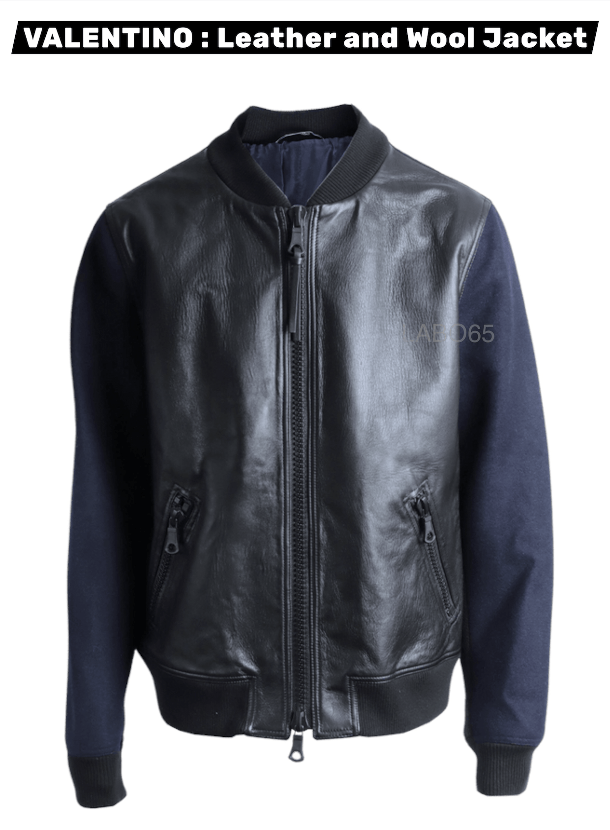Valentino VALENTINO » Leather & Wool Bomber Jacket // Black+Navy Size US S / EU 44-46 / 1 - 2 Thumbnail