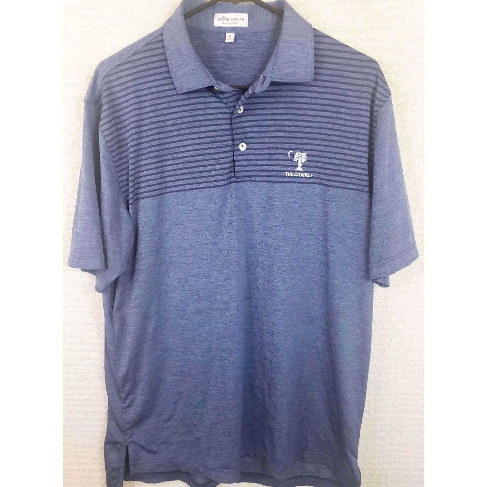 Peter Millar Peter Millar Summer Comfort Polo Shirt Men's M Blue Striped Stretch Logo Citidel Military College Casual Golf Walking Size US M / EU 48-50 / 2 - 2 Thumbnail