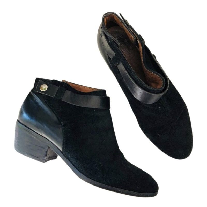 image of Madewell Black Suede Snap Leather Ankle Booties Boots 7, Women's