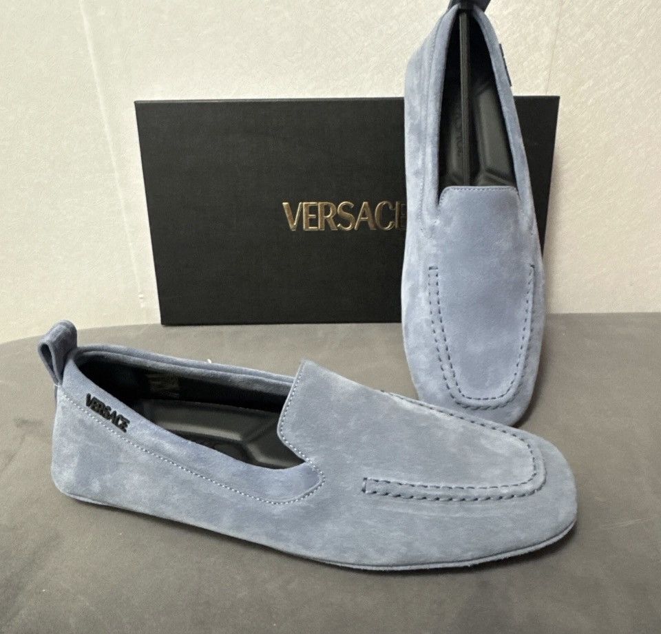Versace New Versace Villa Suede Driving Greca Shoes Loafers $775 Size US 12 / EU 45 - 1 Thumbnail