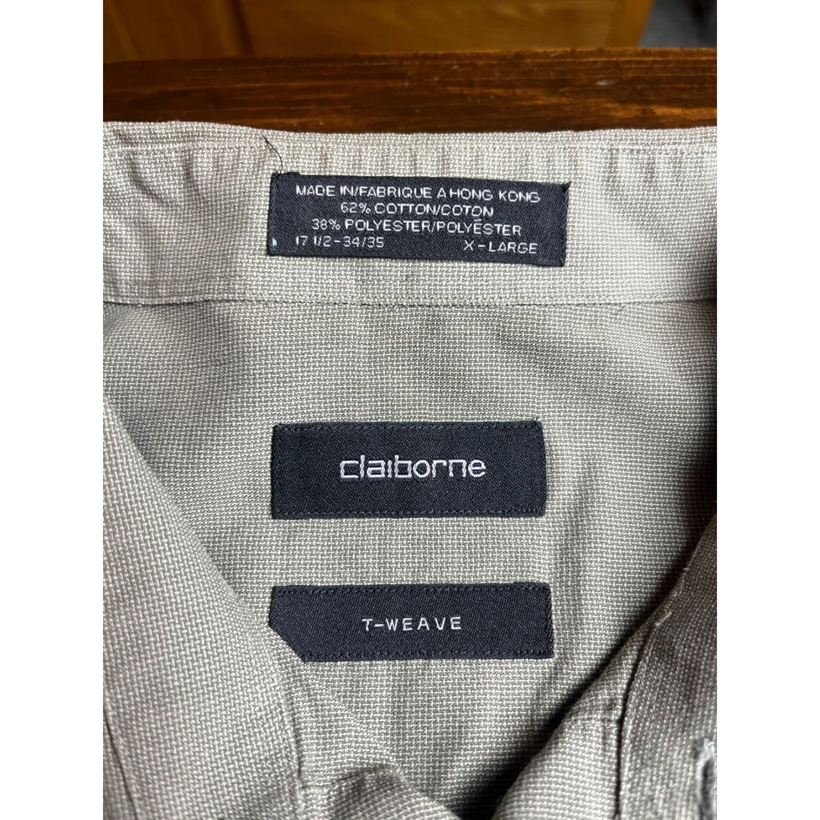 Liz Claiborne Claiborne Shirt Men XL 17.5 34/35 Tan Button-Up Long Sleeve T-weave Brown Solid Vintage No Size US XL / EU 56 / 4 - 5 Thumbnail