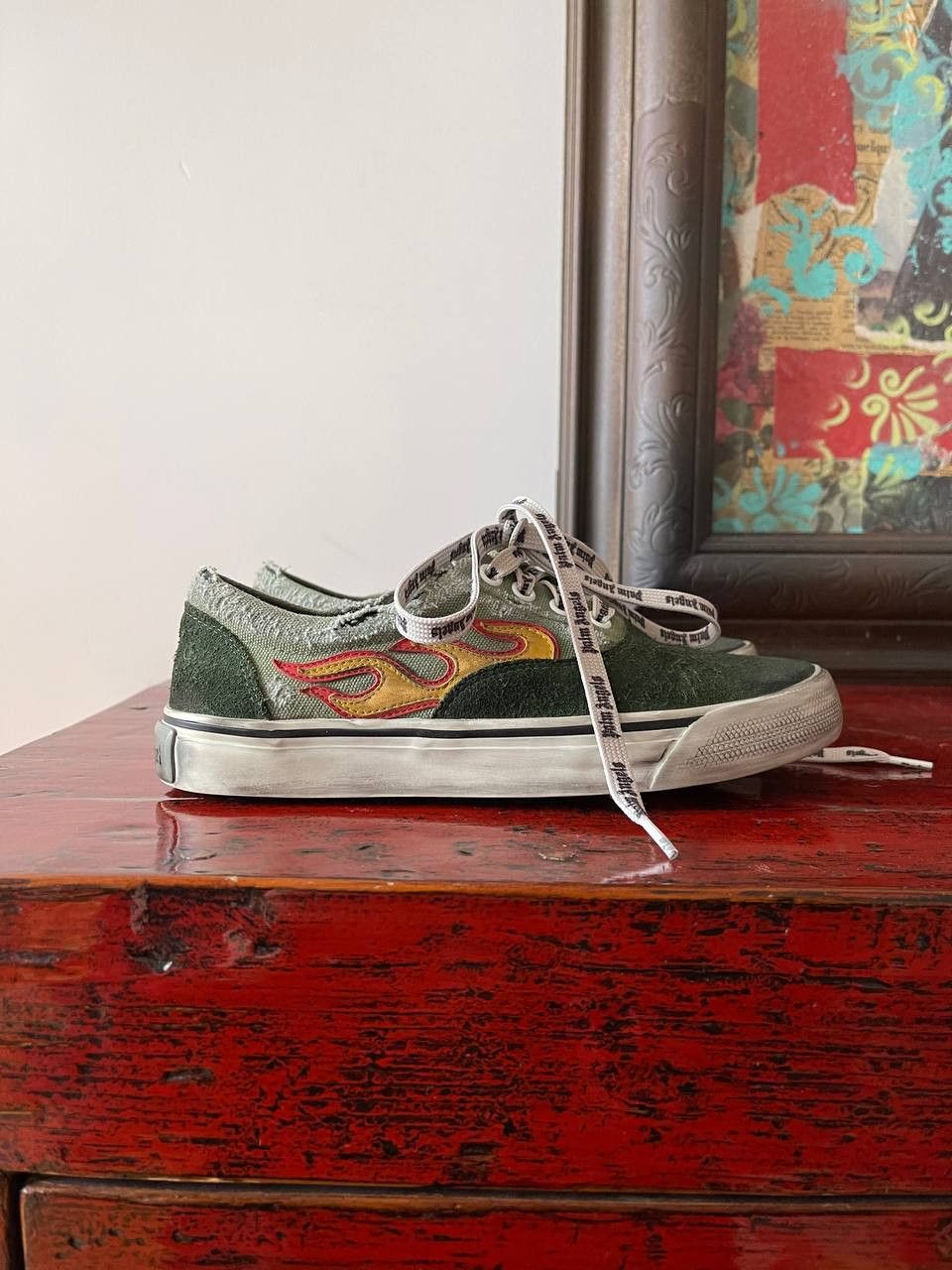image of Palm Angels Flame Sneakers in Green, Women's (Size 5)