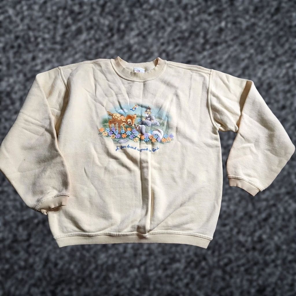 Disney VINTAGE Disney Bambi Sweatshirt Crewneck 90s Disney Store Embroidered Yellow Mens S Sweatshirt Size S / US 4 / IT 40 - 1 Thumbnail