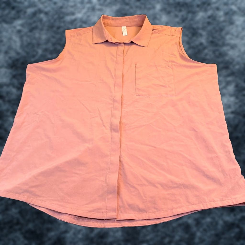 Pinko VINTAGE? No — (But item not vintage) Stylus Pink Button Up Sleeveless Pocket Shirt Top Lightweight Womens Extra Large Size XL / US 12-14 / IT 48-50 - 1 Thumbnail