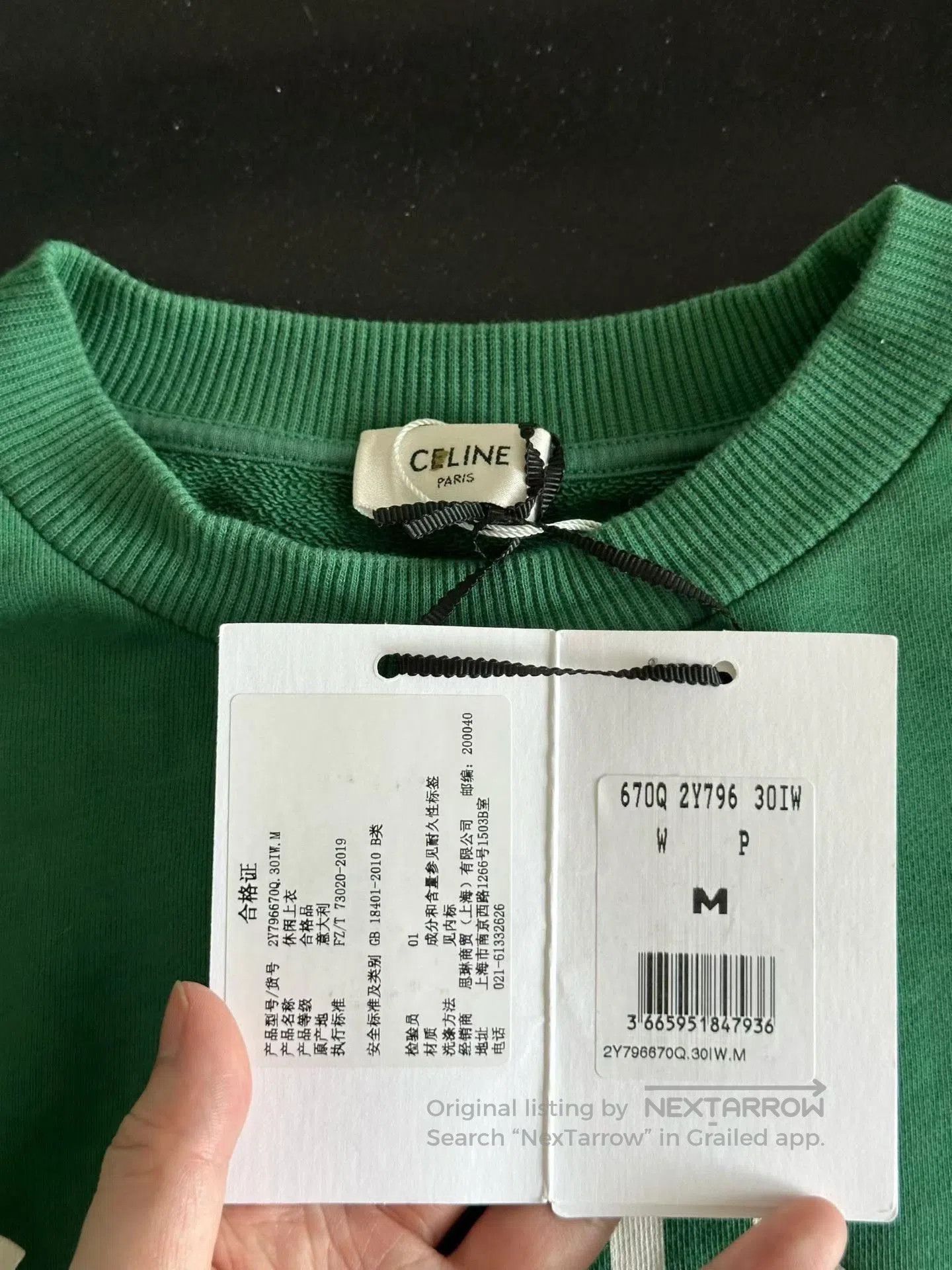 Celine Celine Dark Green Cropped Slogan Sweatshirt. Size M / US 6-8 / IT 42-44 - 3 Thumbnail