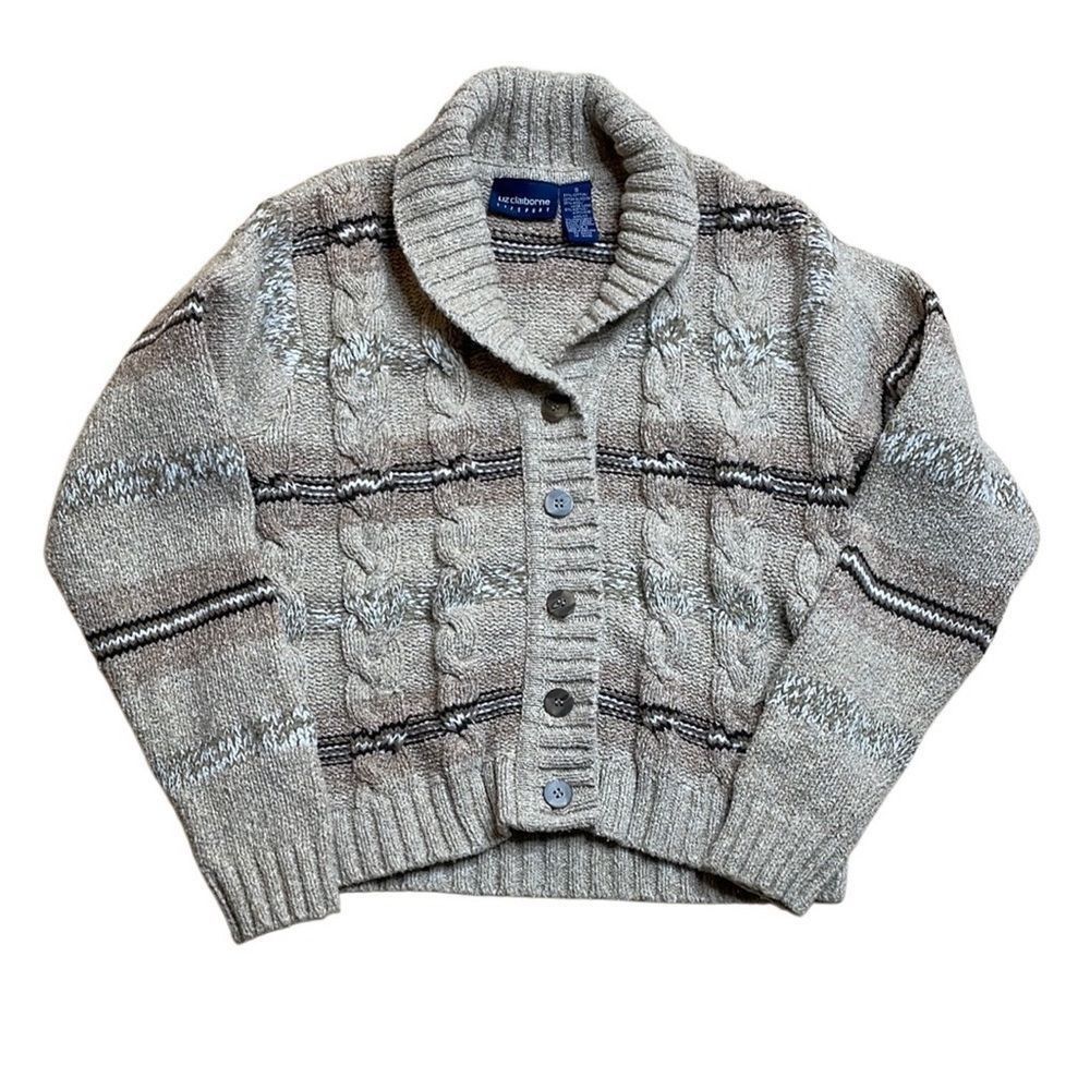 Vintage 90s Vintage Liz Claiborne Cozy Beige Cable Knit Cardigan Sha Size S / US 4 / IT 40 - 1 Thumbnail