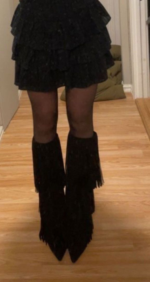 Zara Zara Black Suede Fringe Knee High Boots Size US 5 / IT 35 - 2 Thumbnail