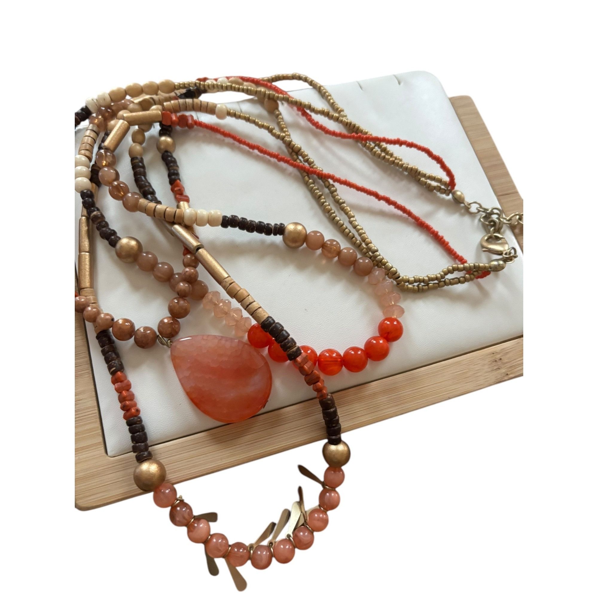 Chicos Chicos Multi-Strand Beaded Necklace With Orange Pendant Size ONE SIZE - 3 Thumbnail