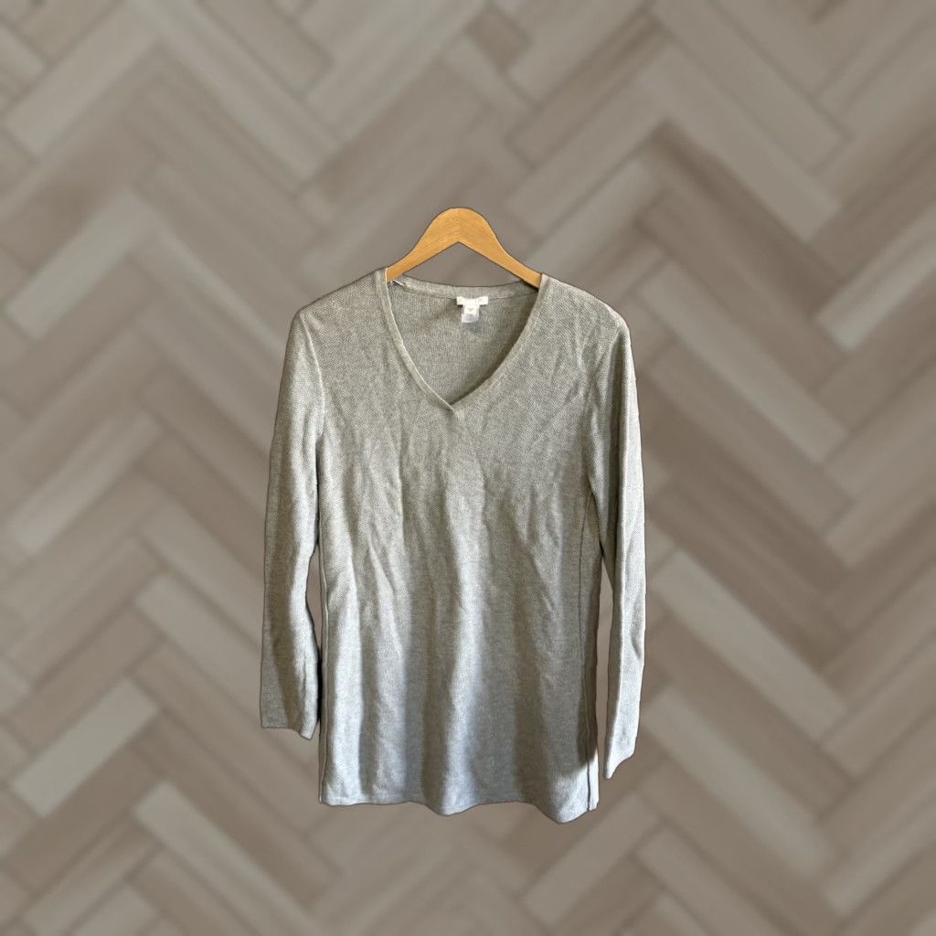 J. Jill J. Jill Womens Gray Knit Long Sleeve V-Neck T-Shirt M Medium Size M / US 6-8 / IT 42-44 - 1 Thumbnail