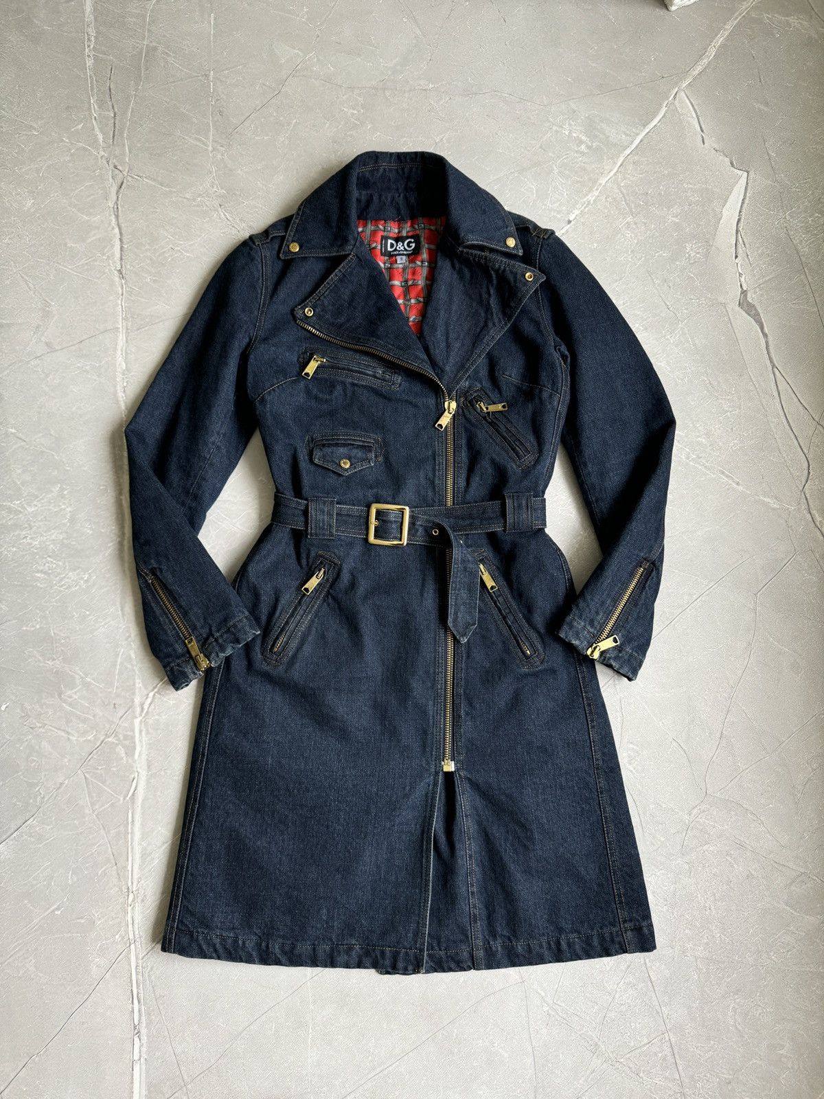 Dolce & Gabbana Vintage 00s Dolce & Gabbana Denim Biker Trench Coat Jacket Size S / US 4 / IT 40 - 9 Thumbnail