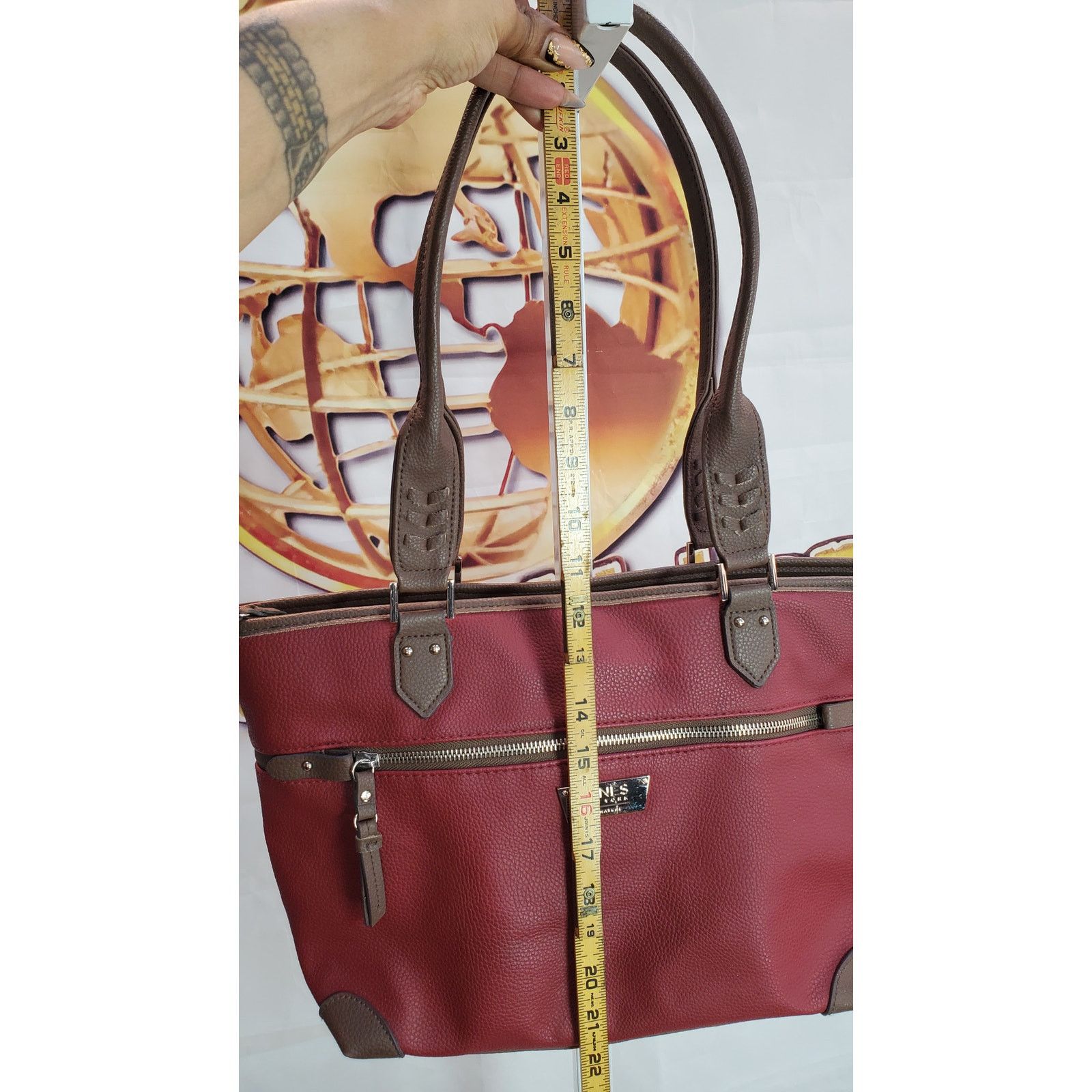 Jones New York Jones New York Red Brown Zip Tote Handbag Size ONE SIZE - 7 Thumbnail