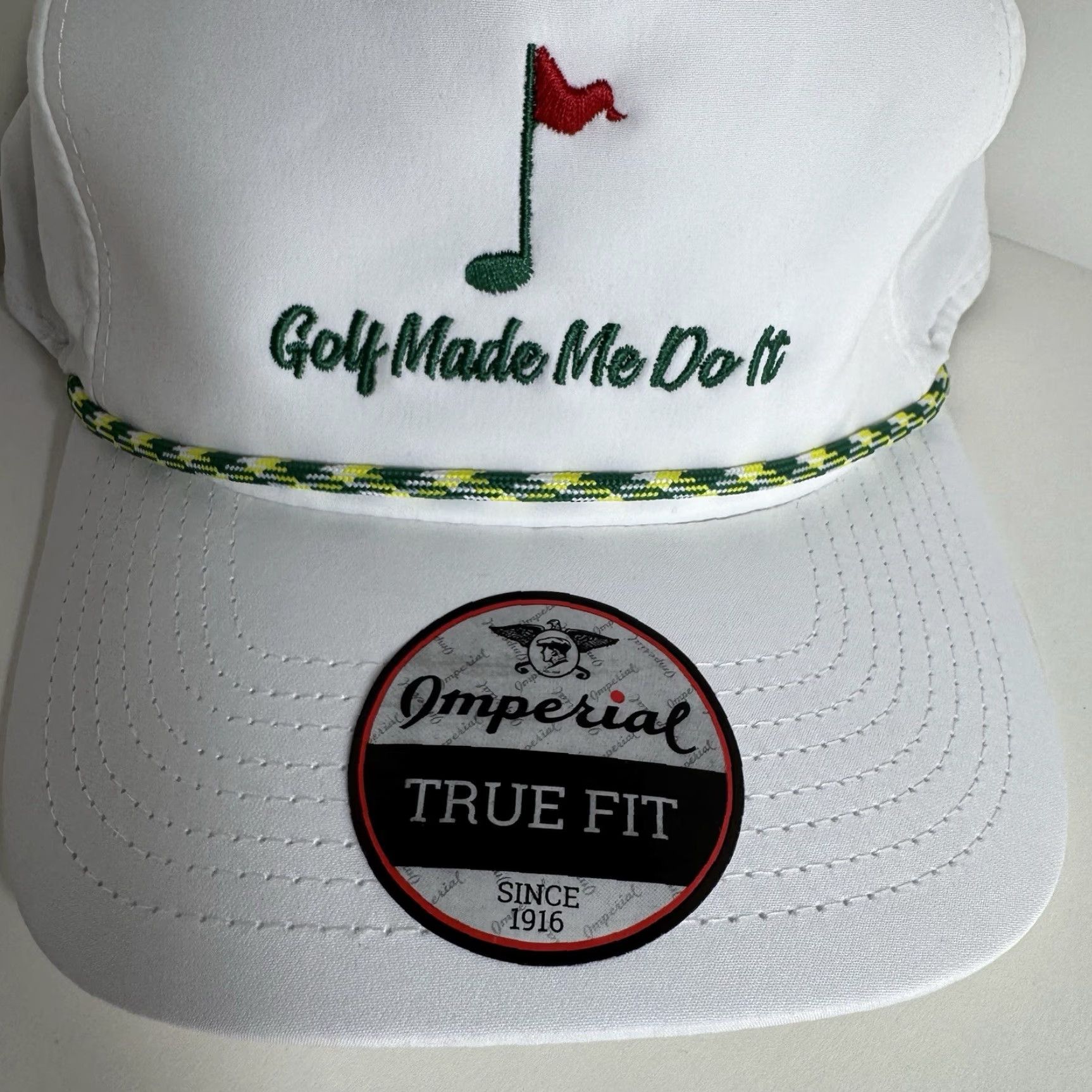 Imperial GOLF HAT Imperial SnapBack Rope Hat White Green True Fit One Size Men Adjustable Casual Outdoor Sports Canvas Polyester Spandex Size ONE SIZE - 2 Thumbnail