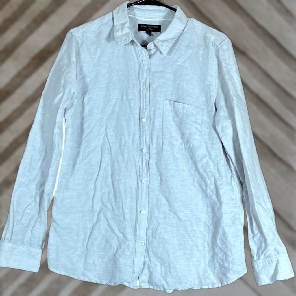 Banana Republic Banana Republic Men Shirt Gray Soft Wash Button-Down Linen Blend Large Size US L / EU 52-54 / 3 - 1 Thumbnail