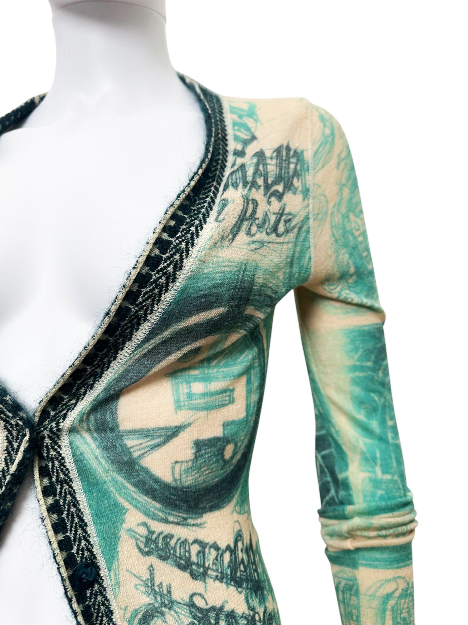 Jean Paul Gaultier 90's Tribal Acqua Green Wool Cardigan Size L / US 10 / IT 46 - 7 Thumbnail