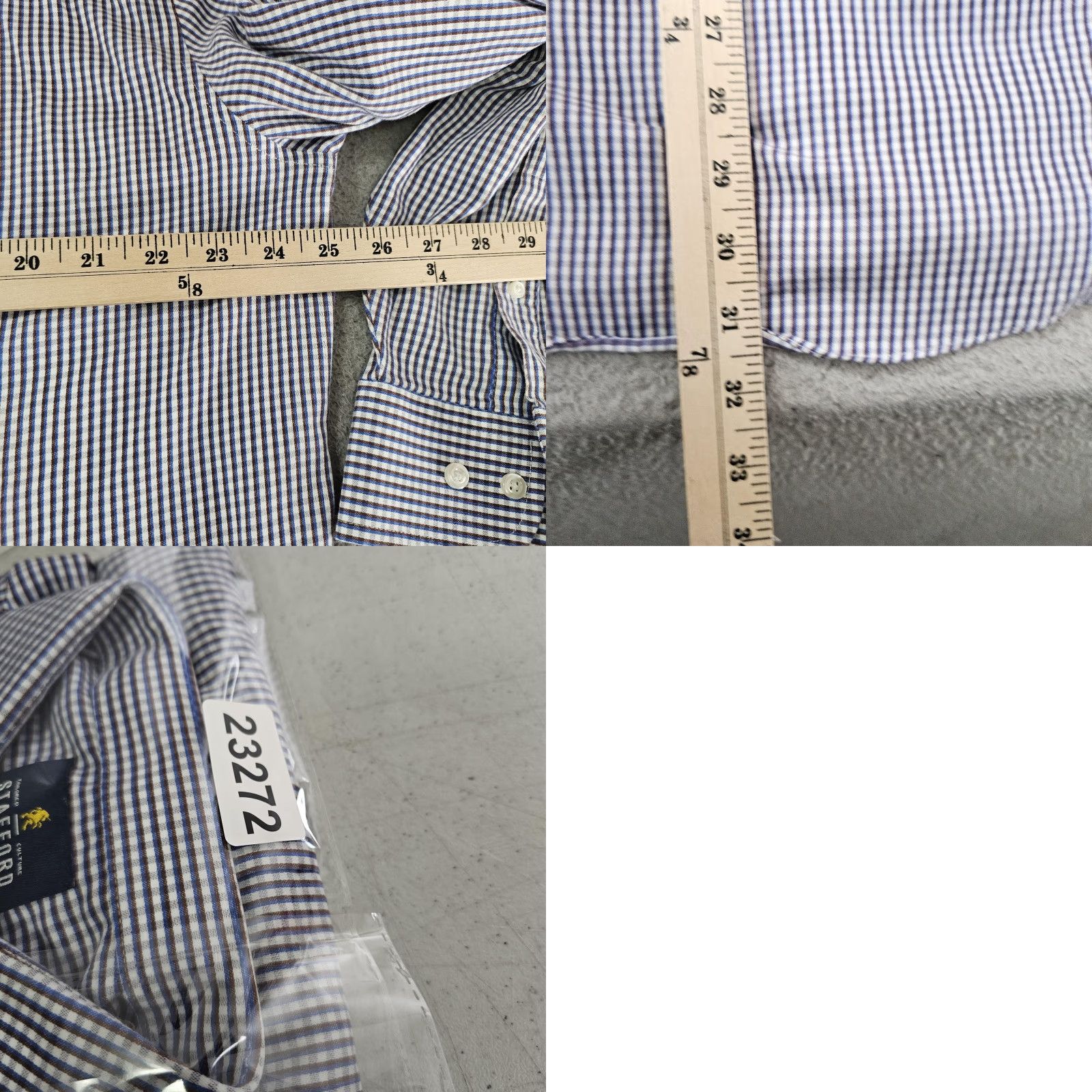 Stafford Stafford Shirt Mens XL Blue Brown Check Regular Fit Sweat Repel Gingham Size US XL / EU 56 / 4 - 8 Thumbnail