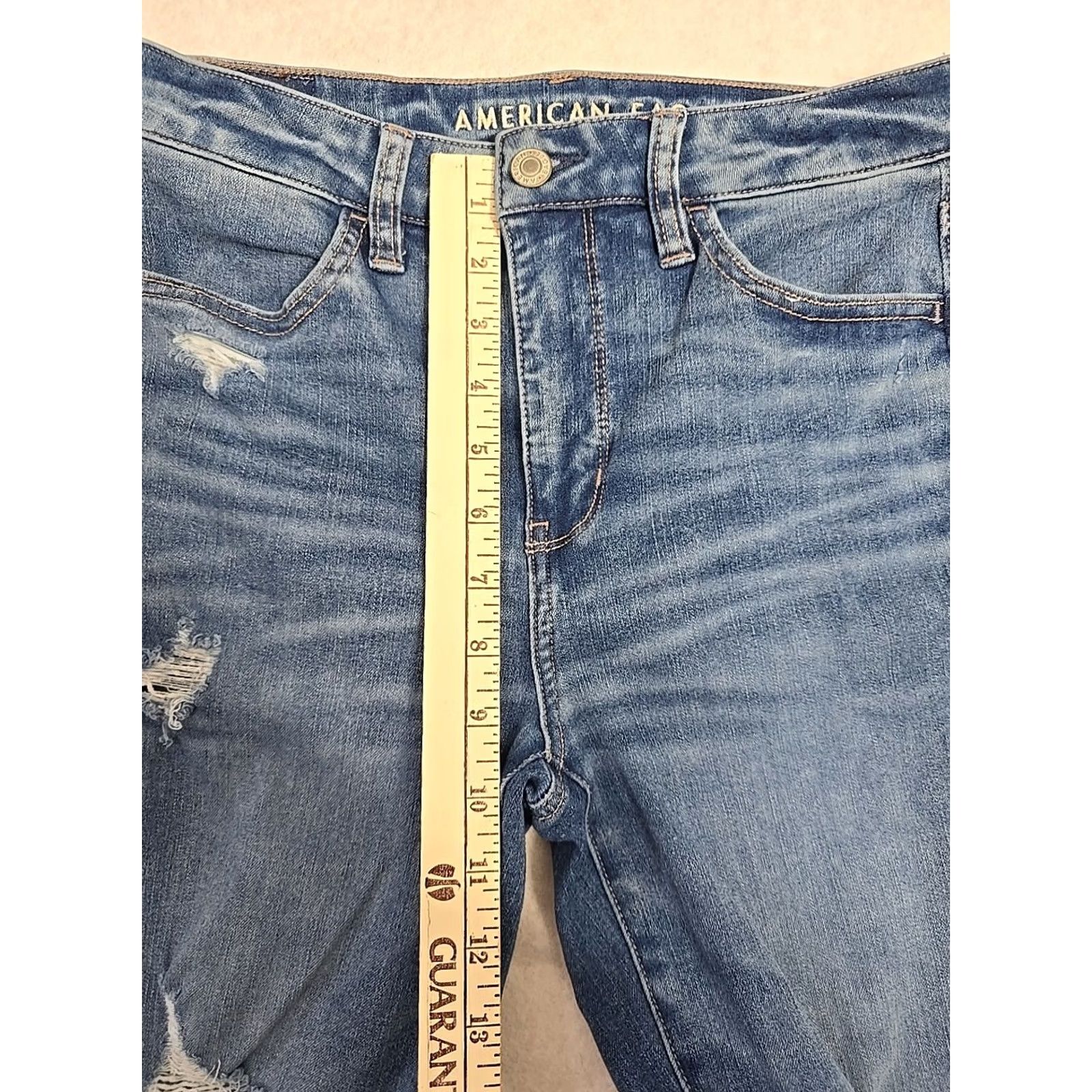 American Eagle Outfitters American Eagle Outfitters Womens Blue The Dream Jean Super Hi Rise Jegging Distressed Sz 4 Jeans Womens Regular Blue 4 Size 27" / US 4 / IT 40 - 7 Thumbnail