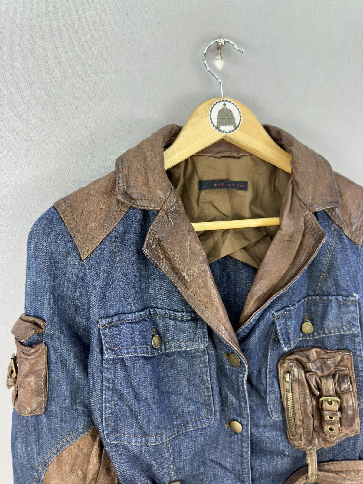 Le Grande Bleu (L.G.B.) Punk Goth Denim Leather Jacket by Evolution Size US S / EU 44-46 / 1 - 2 Thumbnail